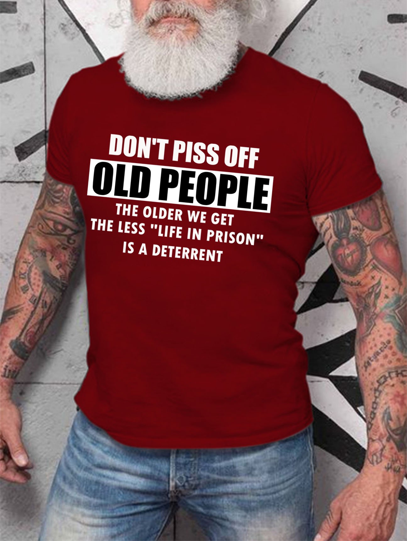 Men's Don't Piss Off Old People Funny Text Letters T-shirt