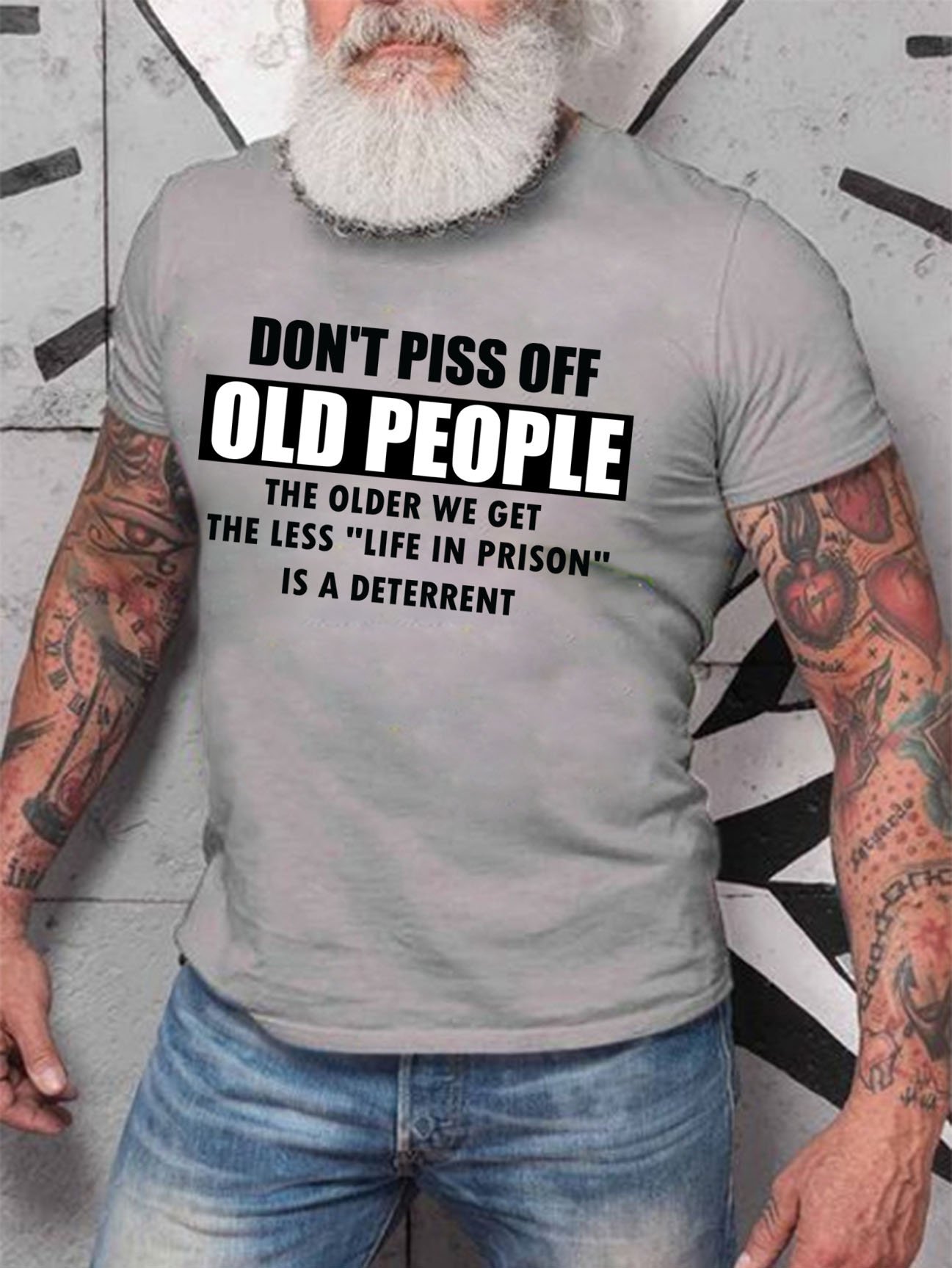 Men's Don't Piss Off Old People Funny Text Letters T-shirt