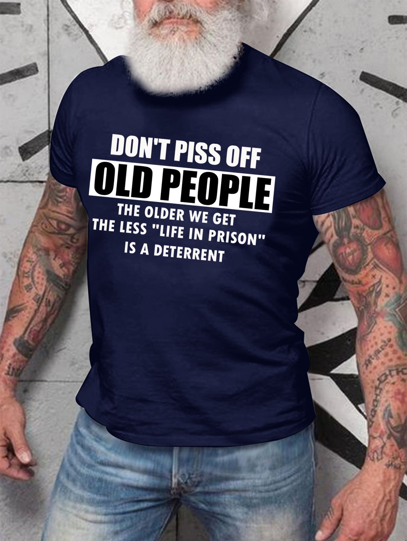 Men's Don't Piss Off Old People Funny Text Letters T-shirt