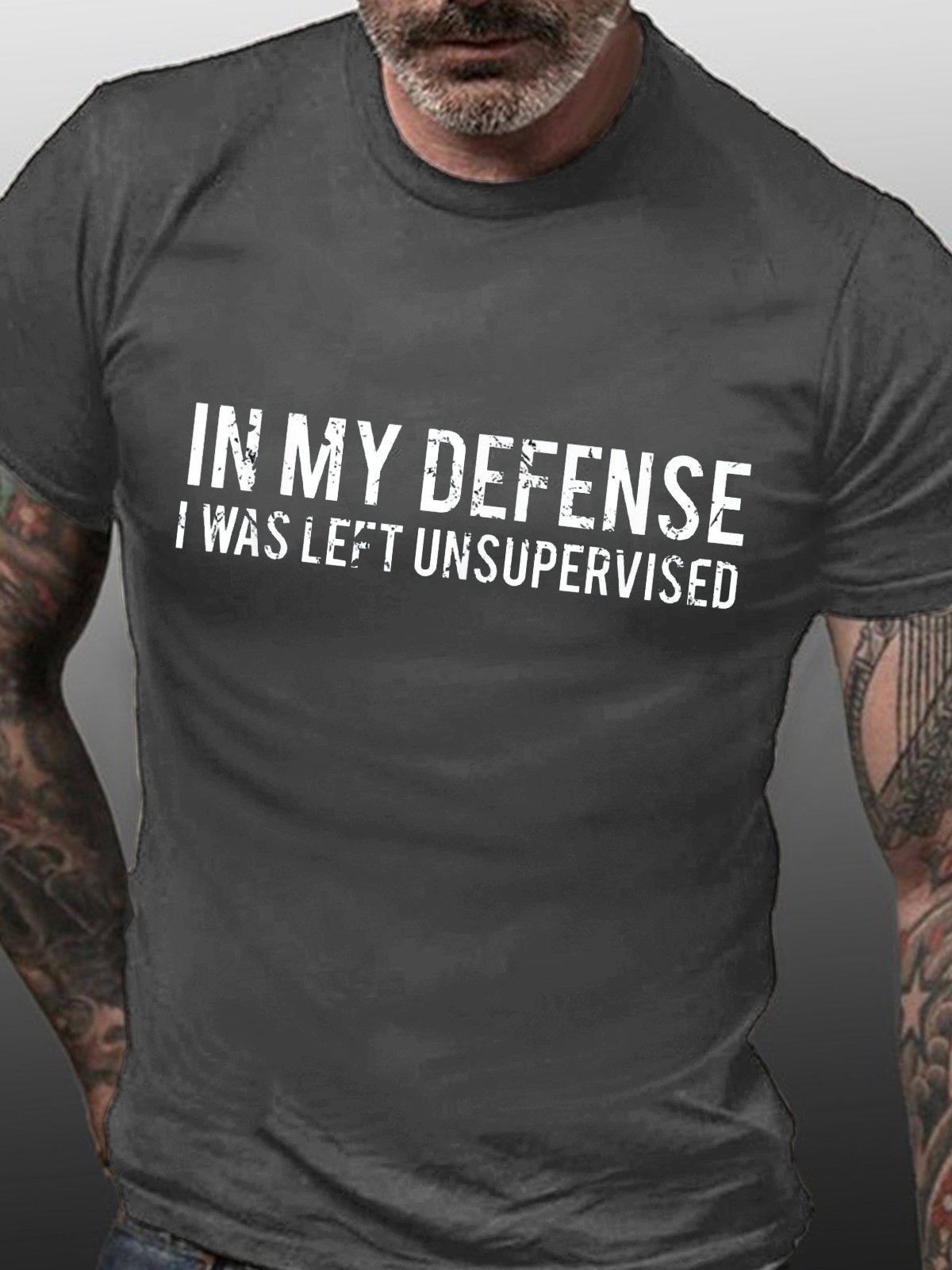 Men's Funny Text Letters Print Round Neck Short Sleeve T-shirt