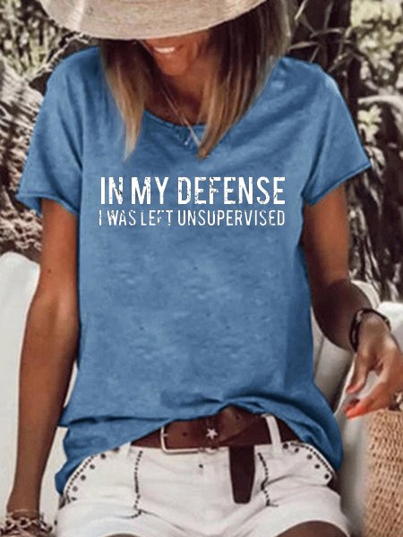 Funny text print round neck short sleeve T-shirt