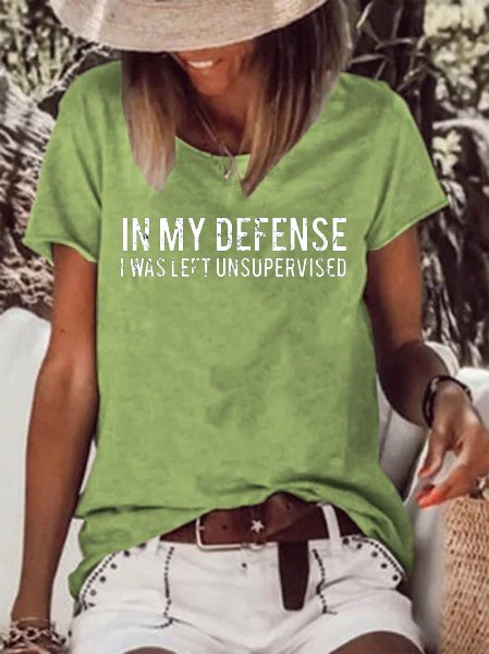 Funny text print round neck short sleeve T-shirt