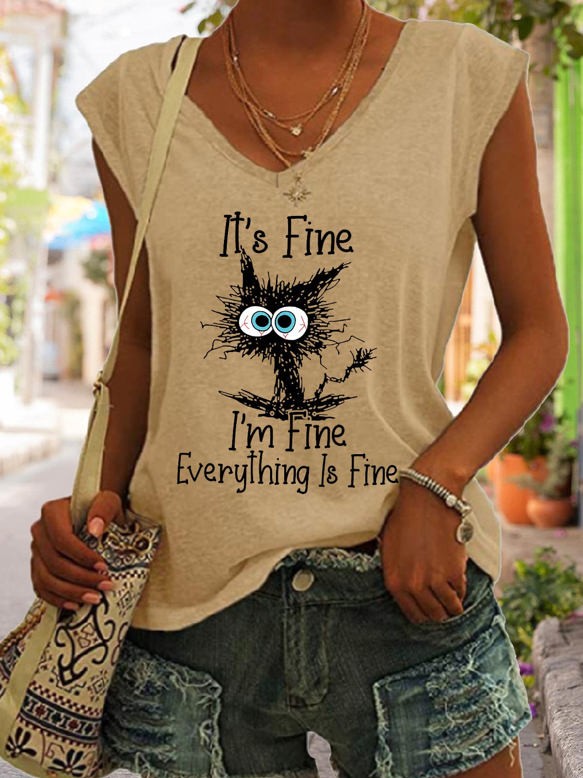 Funny I am Fine Letter Cotton Blends Casual Knit Tank