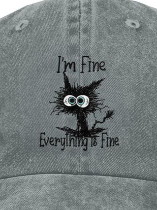 I Am Fine Everything Is Fine Cat Printed Adjustable Baseball Cap