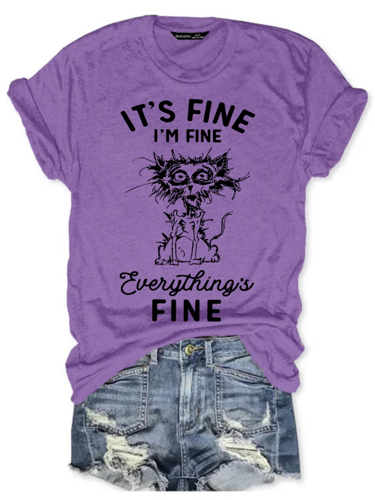 Womens It's Fine I'm Fine Everything Is Fine Funny Cat Sarcastic Cotton T-Shirt