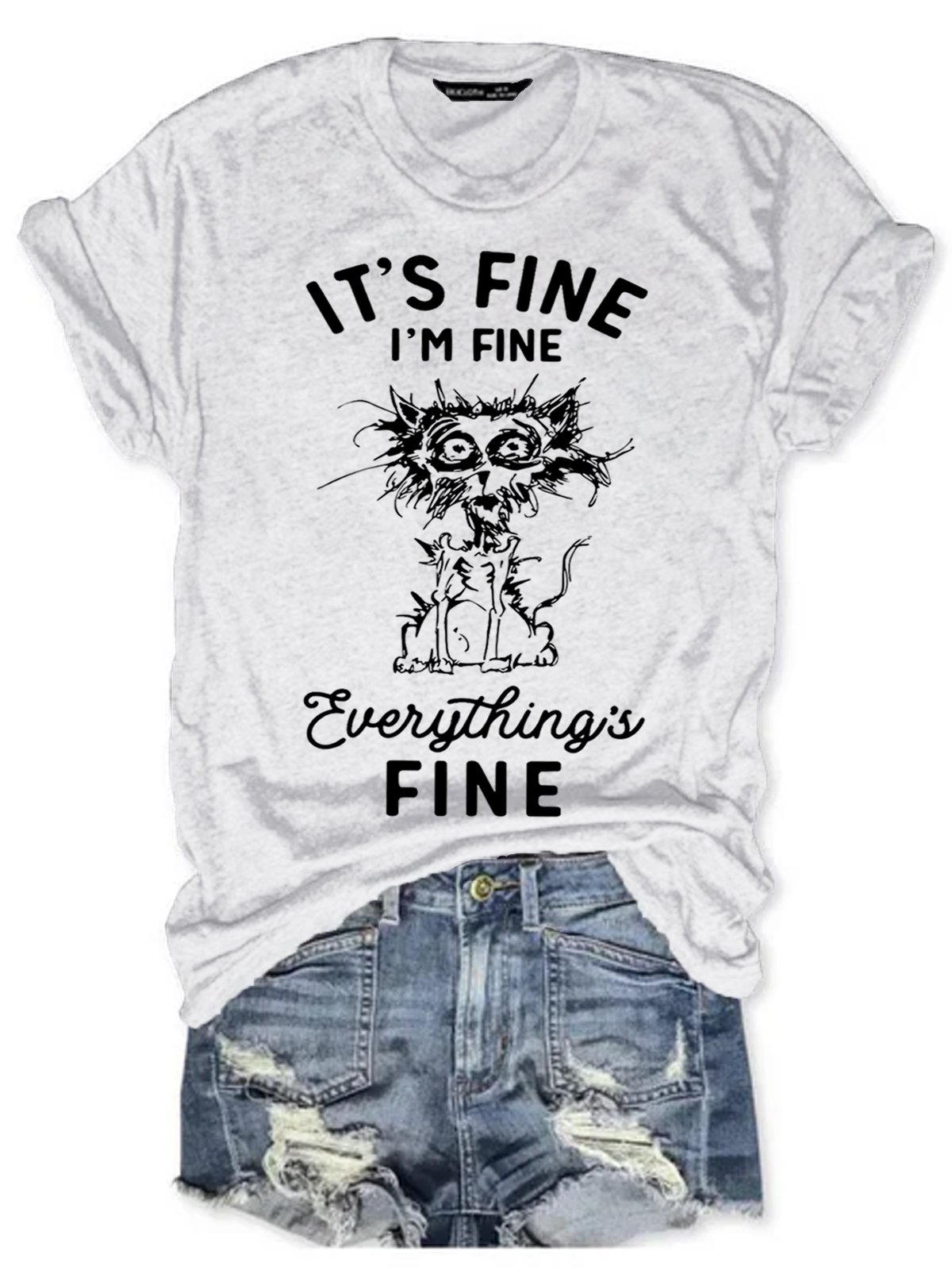 Womens It's Fine I'm Fine Everything Is Fine Funny Cat Sarcastic Cotton T-Shirt
