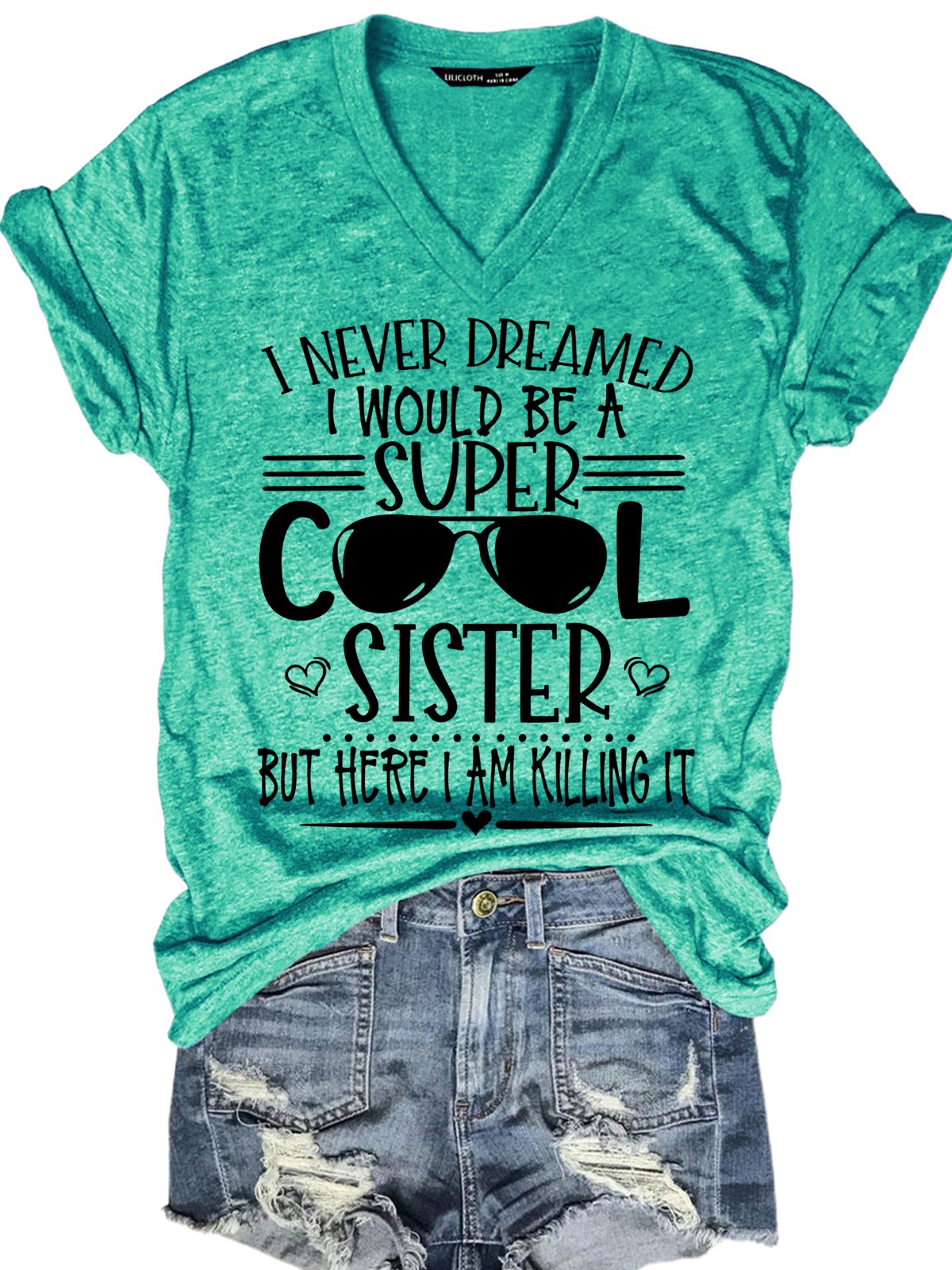 Womens Funny Super Cool Sister V Neck T-Shirt