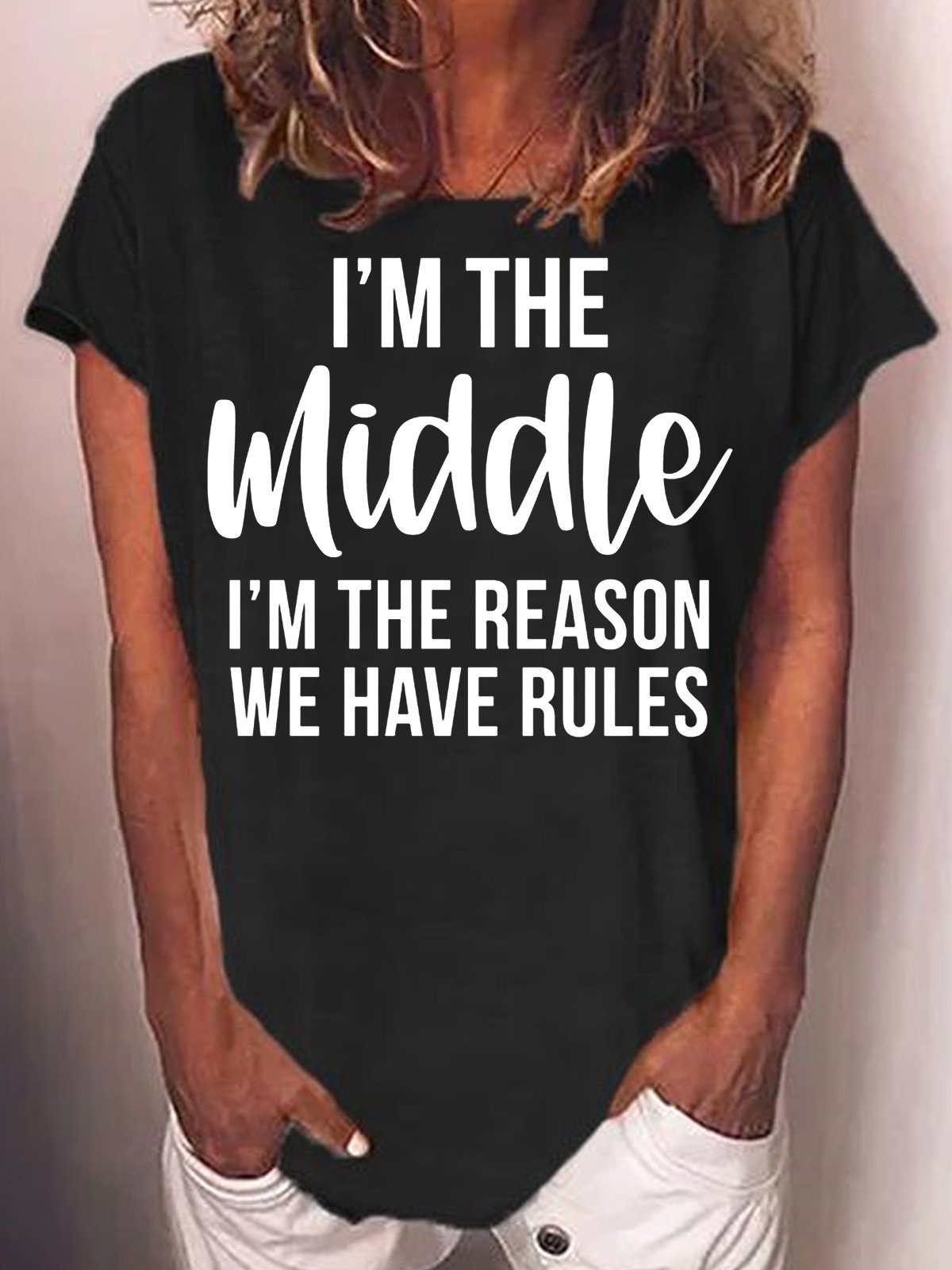 Womens Funny Middle Sister Crew Neck Casual T-Shirt
