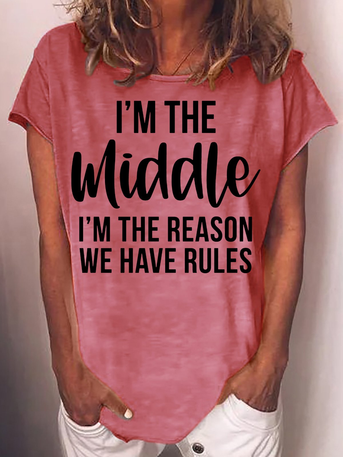 Womens Funny Middle Sister Crew Neck Casual T-Shirt
