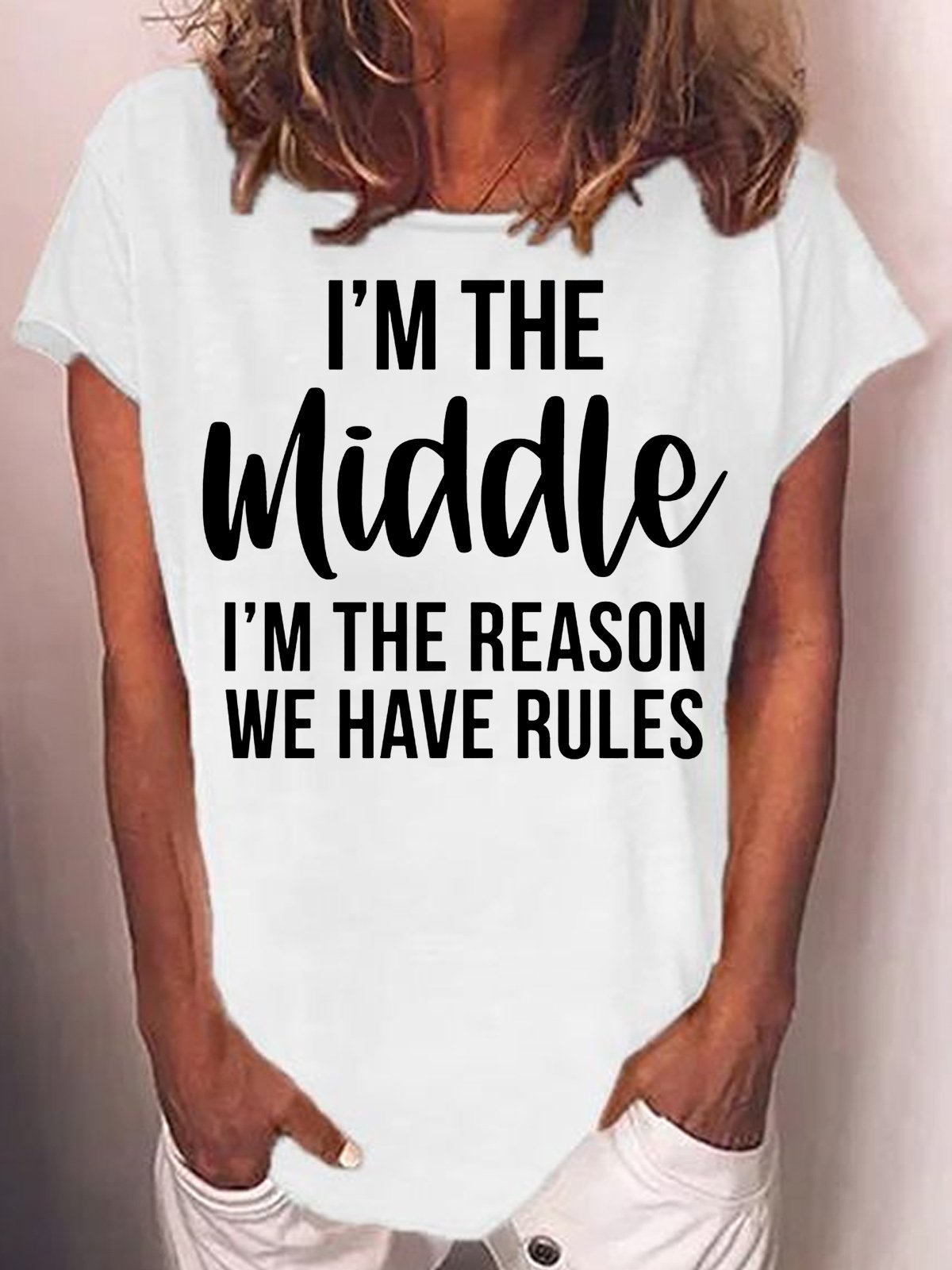 Womens Funny Middle Sister Crew Neck Casual T-Shirt