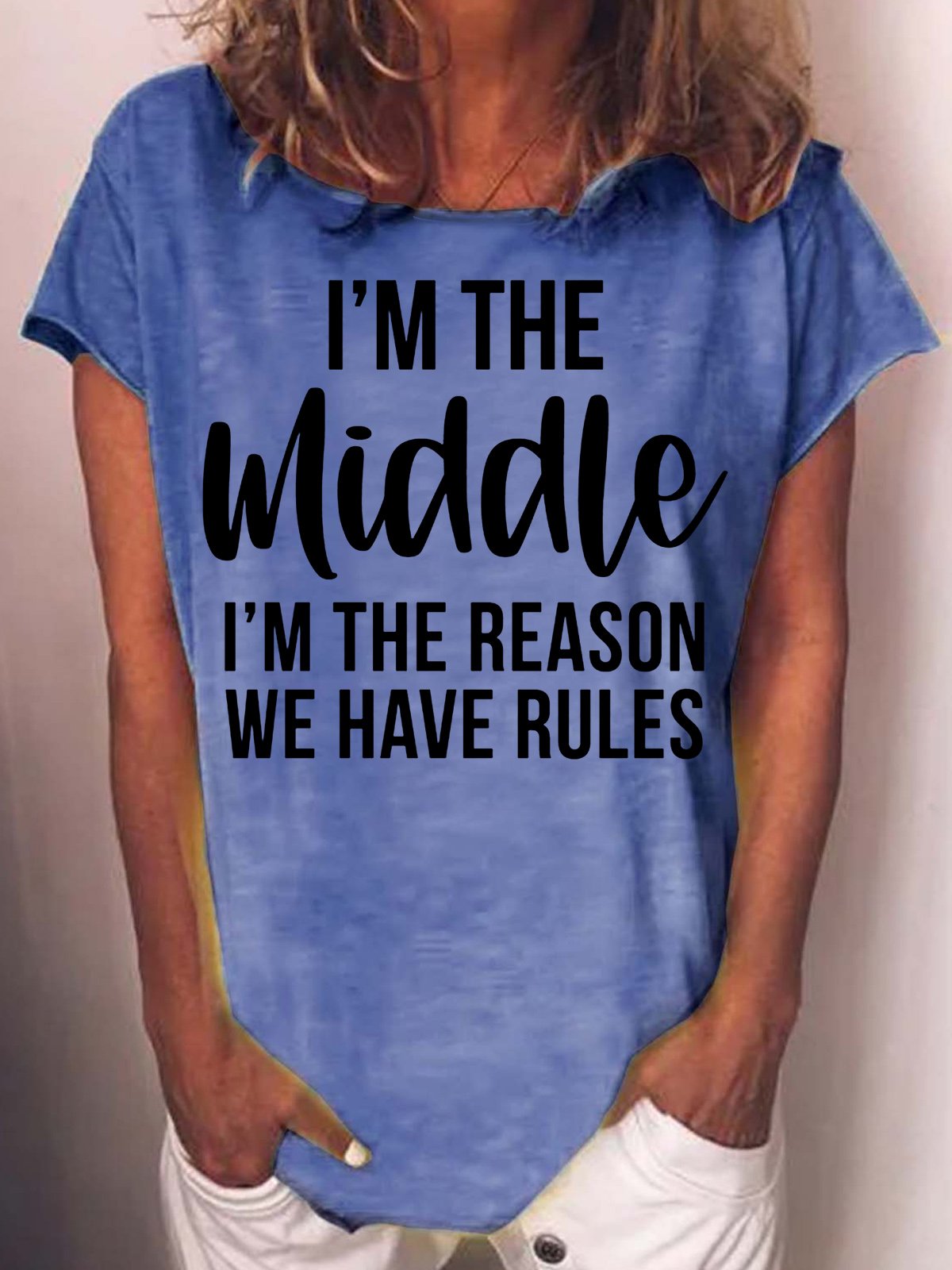 Womens Funny Middle Sister Crew Neck Casual T-Shirt