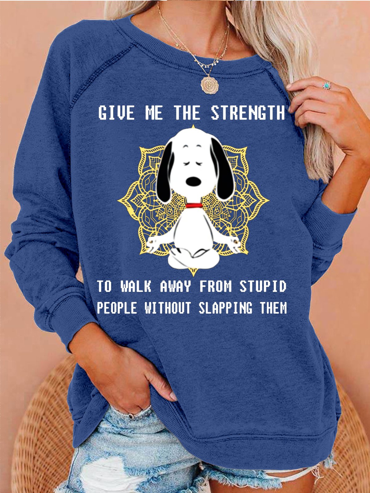 Womens Give Me The Strength Without Slapping Them Crew Neck Text Letters Sweatshirt