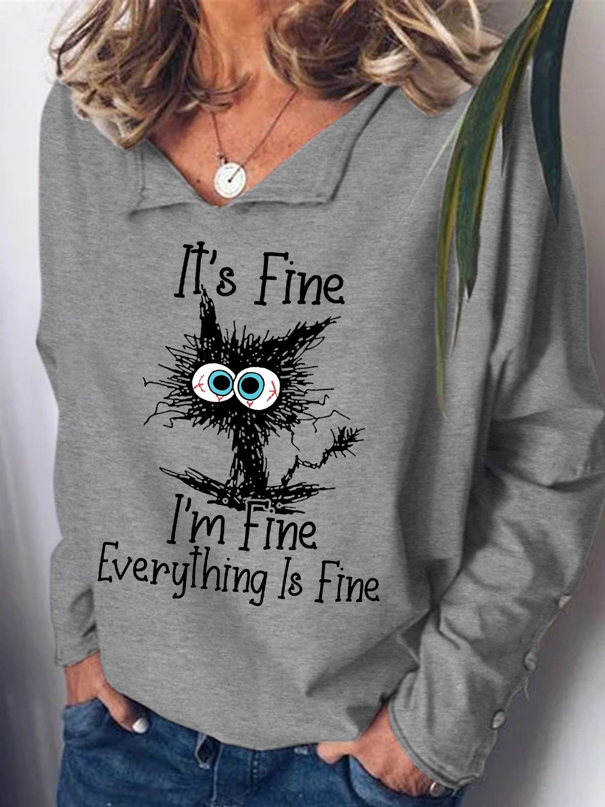 Womens I Am Fine Funny Casual Sweatshirt