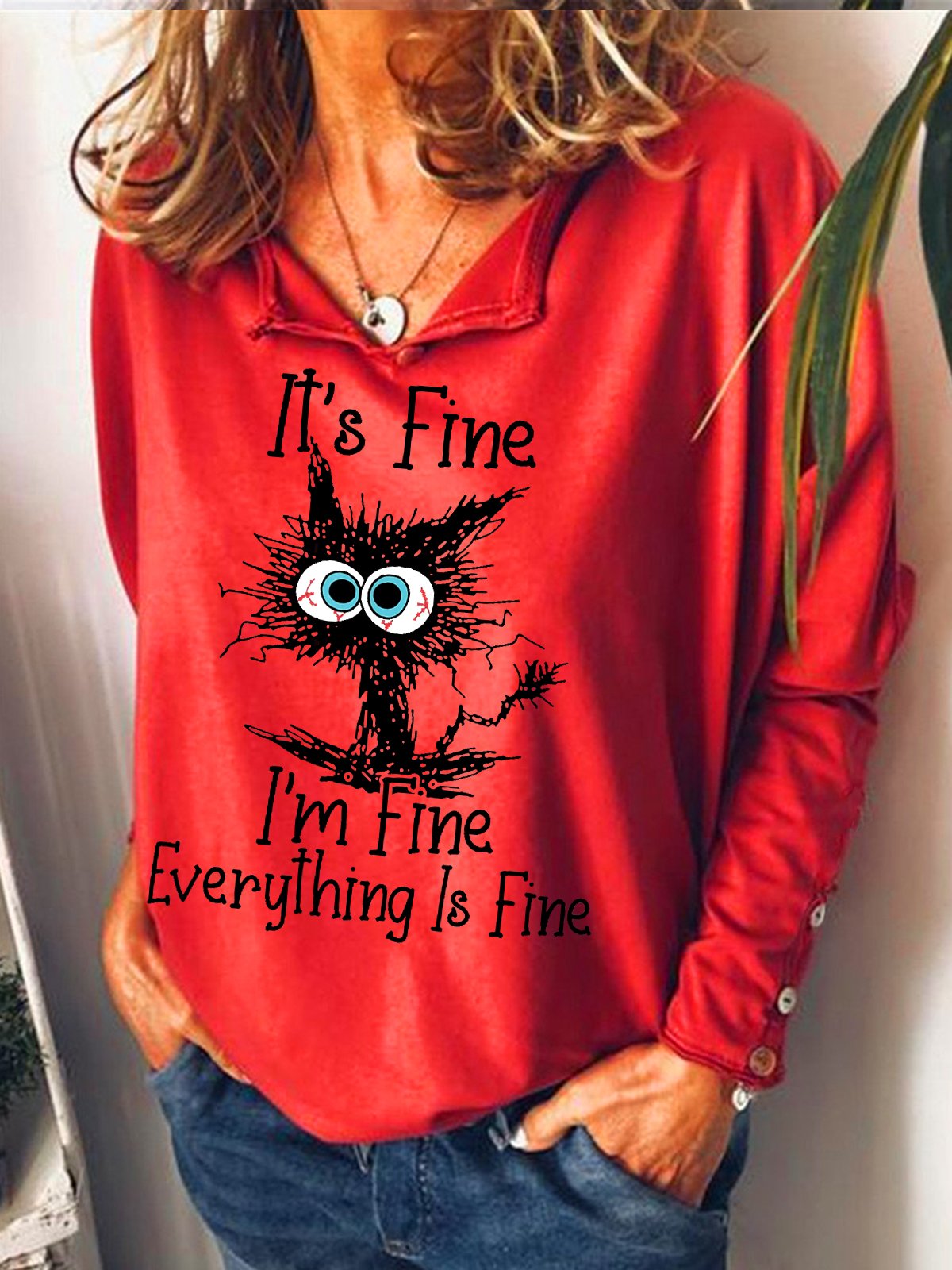 Womens I Am Fine Funny Casual Sweatshirt