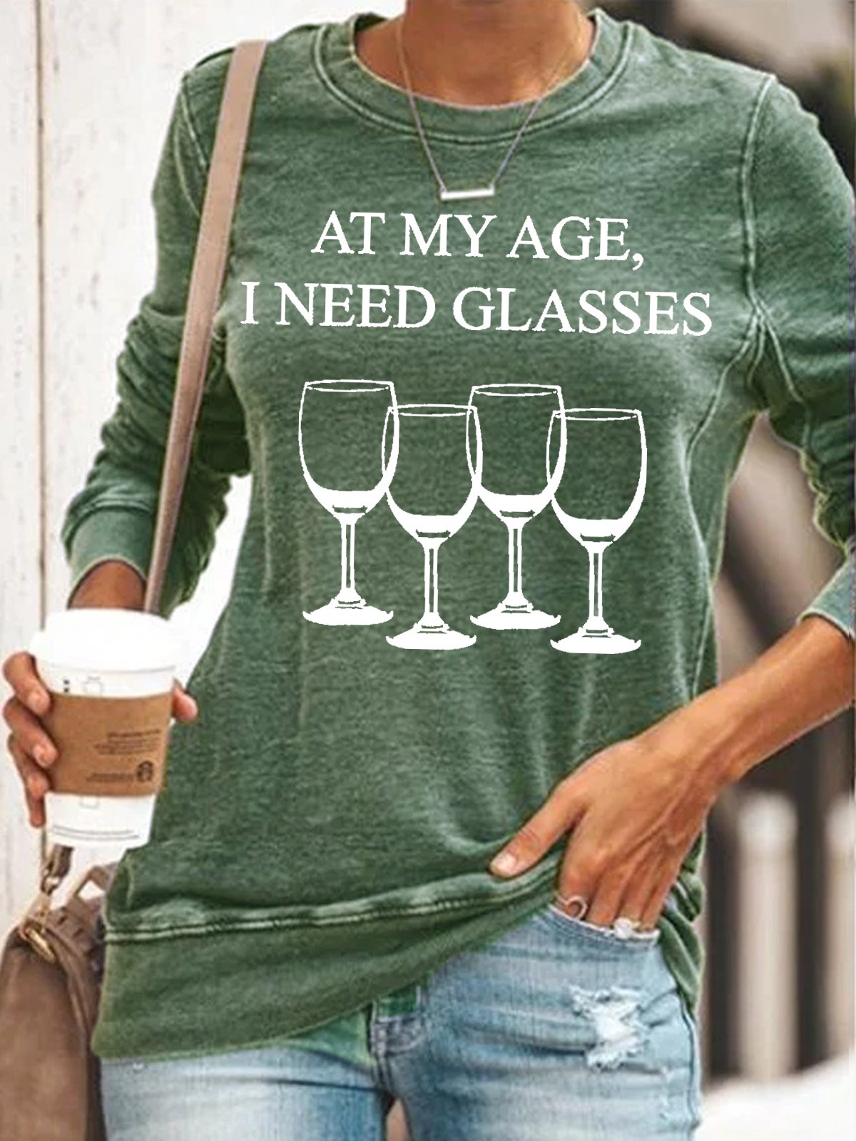 Womens At My Age I Need Glasses Funny Wine Sweatshirt