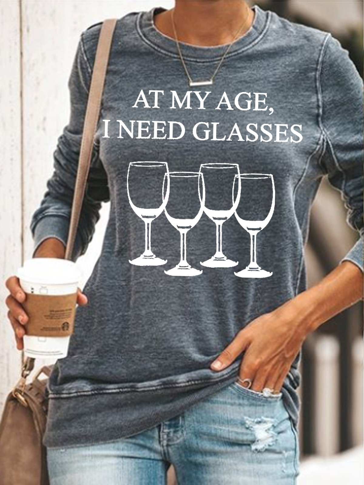 Womens At My Age I Need Glasses Funny Wine Sweatshirt