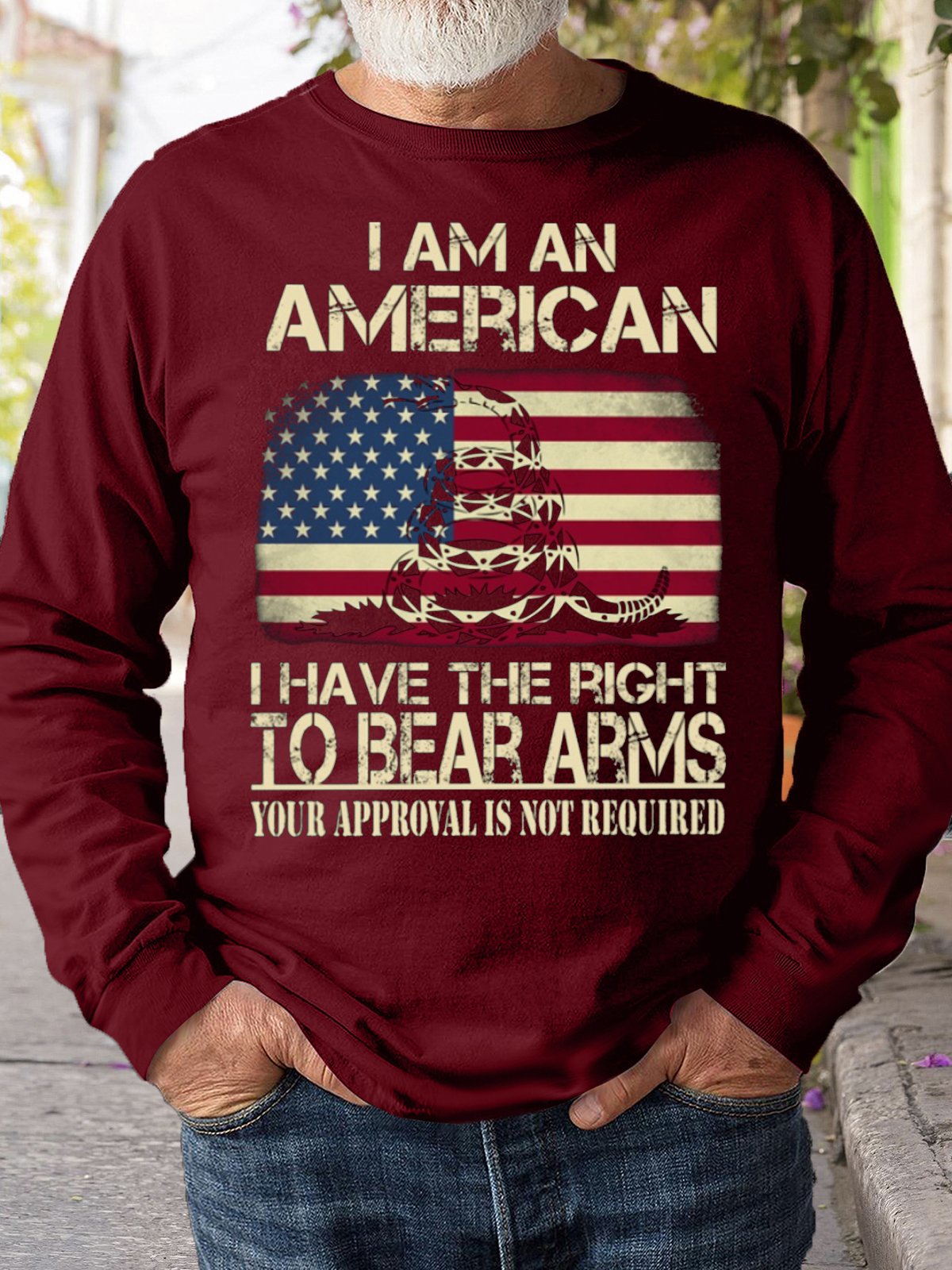 Mens I Am An American Crew Neck Letters Sweatshirt