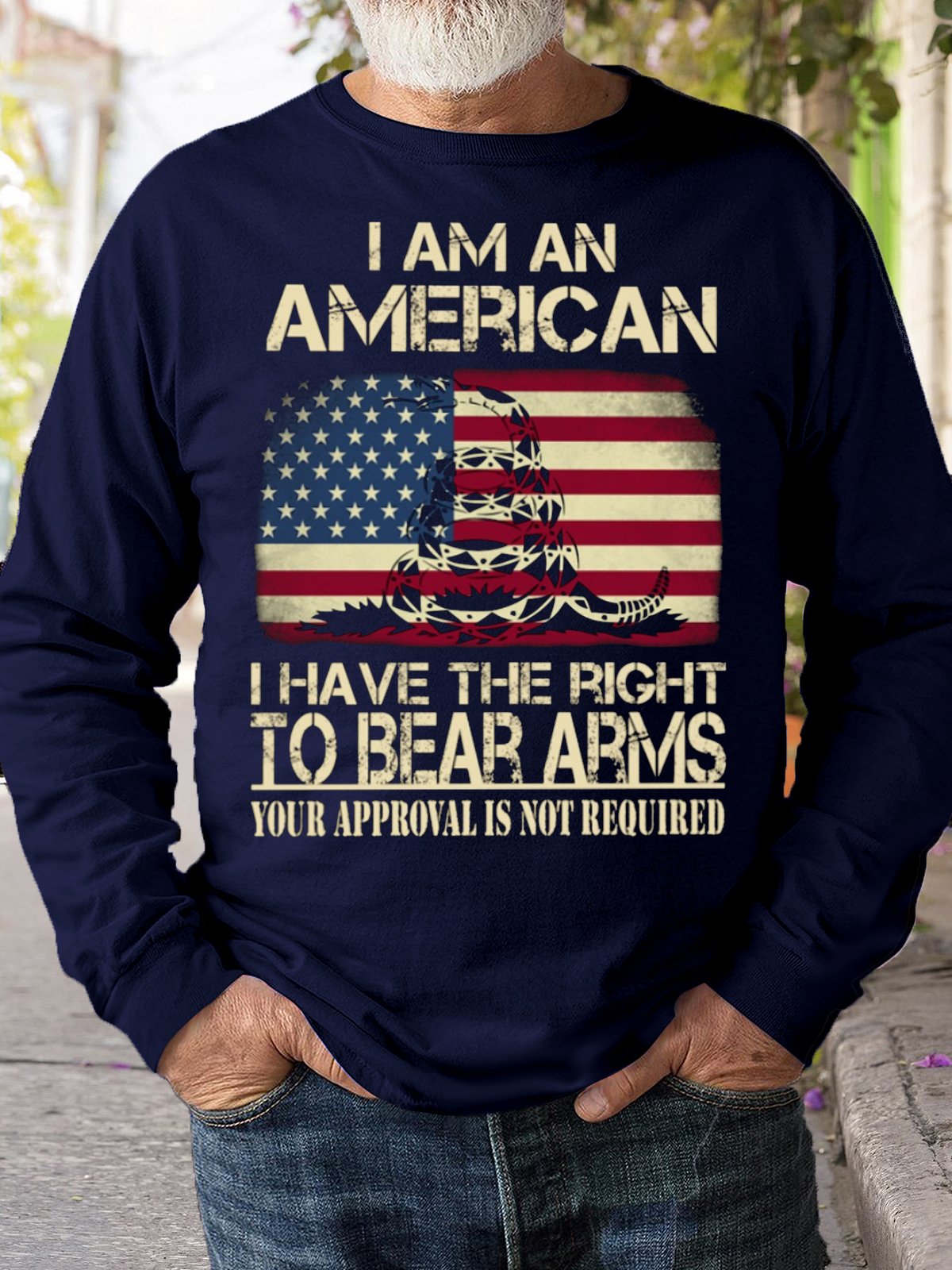 Mens I Am An American Crew Neck Letters Sweatshirt