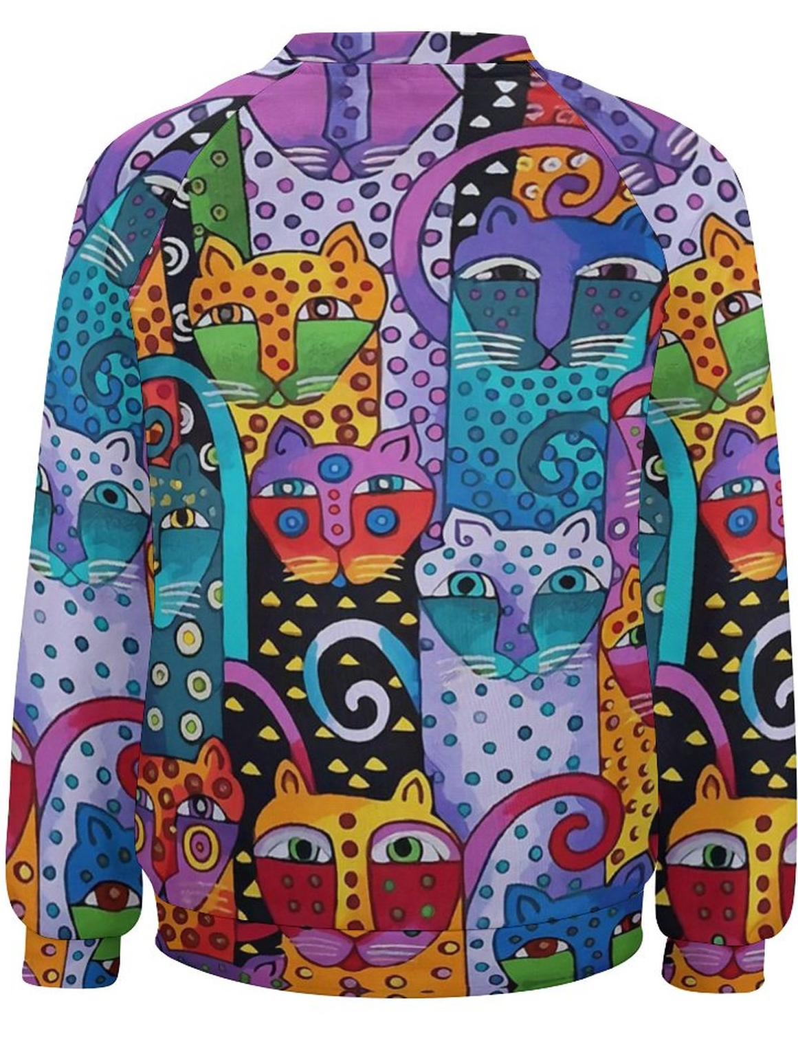 Women Funny Abstract Art Cat Casual Cotton Raglan Sleeve Sweatshirt