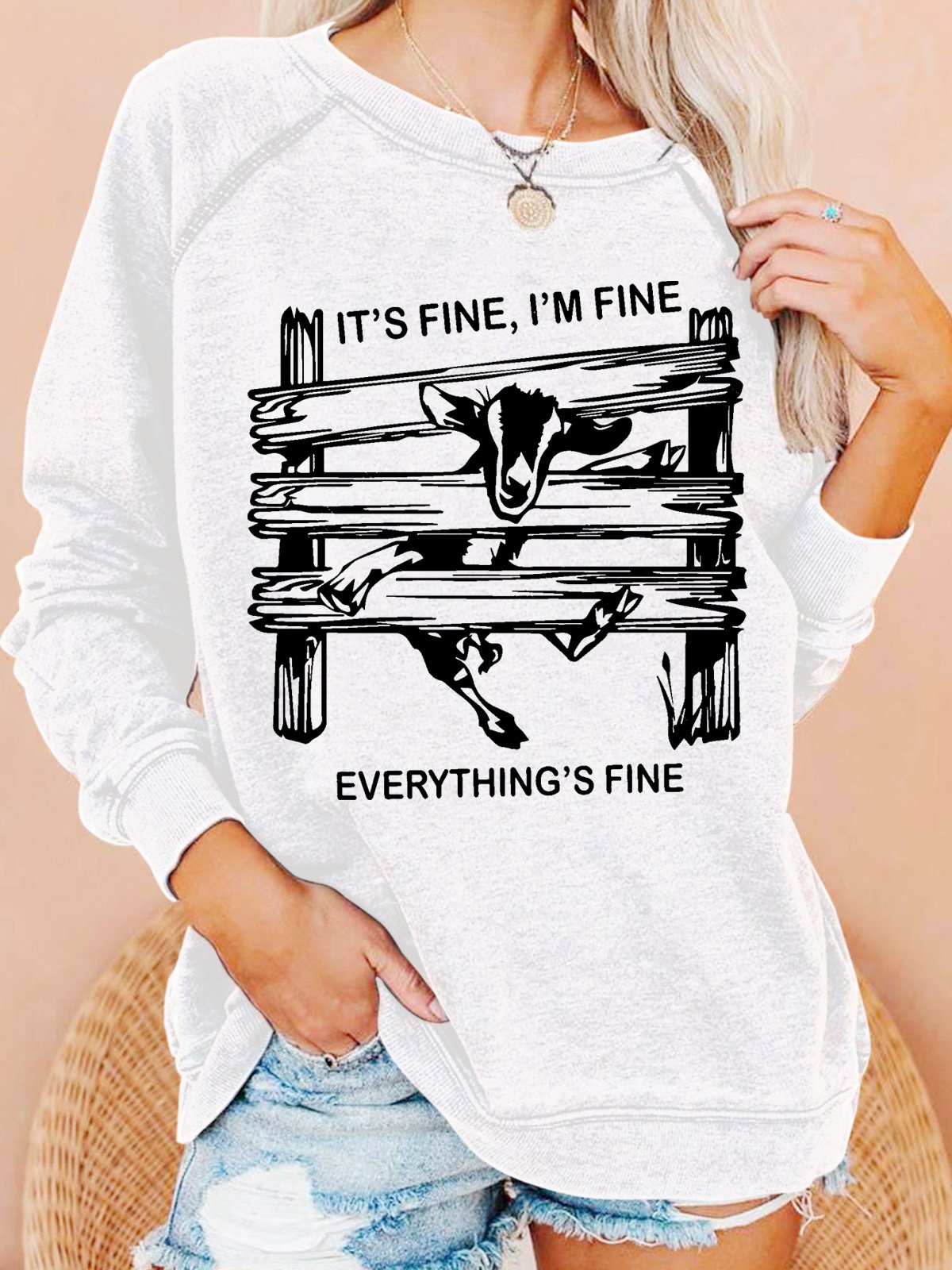 Womens Funny Goat It's Fine I'm Fine Everything Is Fine Casual Sweatshirt