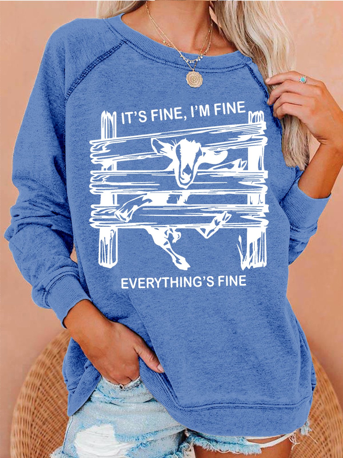 Womens Funny Goat It's Fine I'm Fine Everything Is Fine Casual Sweatshirt