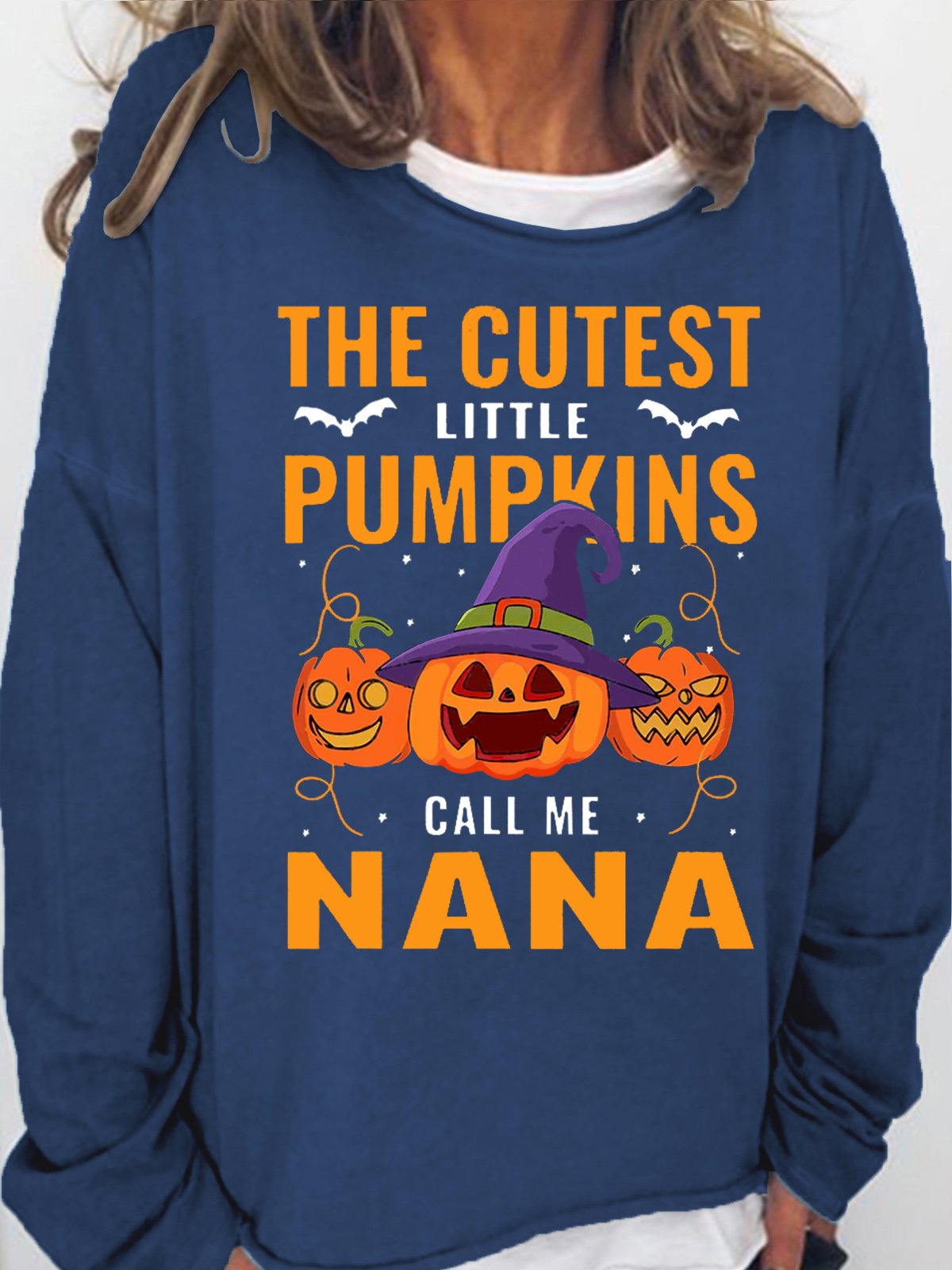 Womens Halloween Pumnkin Crew Neck Casual Text Letters Sweatshirt