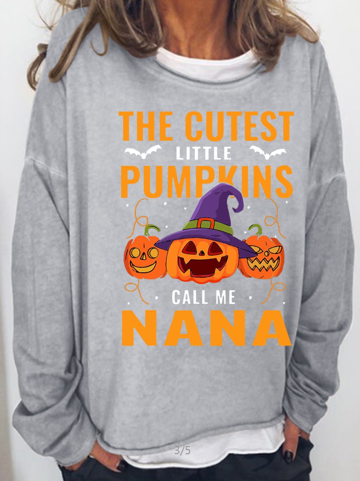 Womens Halloween Pumnkin Crew Neck Casual Text Letters Sweatshirt