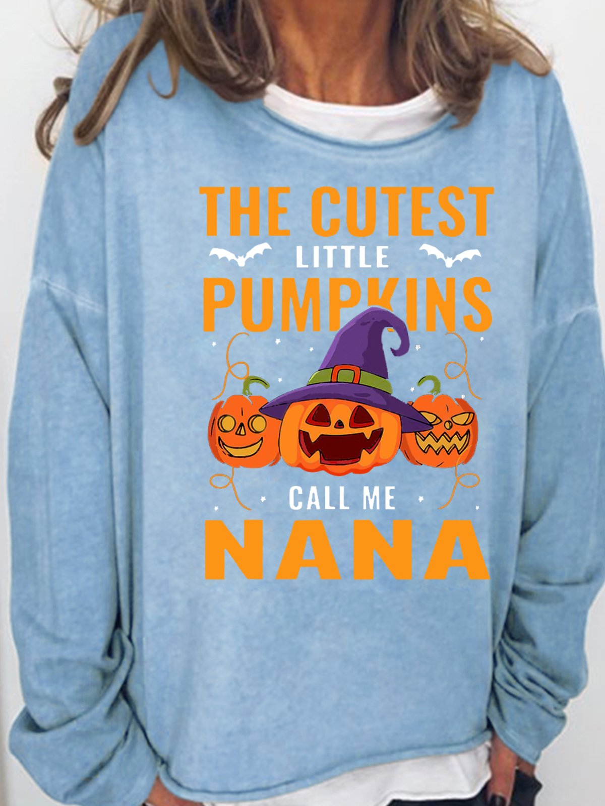 Womens Halloween Pumnkin Crew Neck Casual Text Letters Sweatshirt