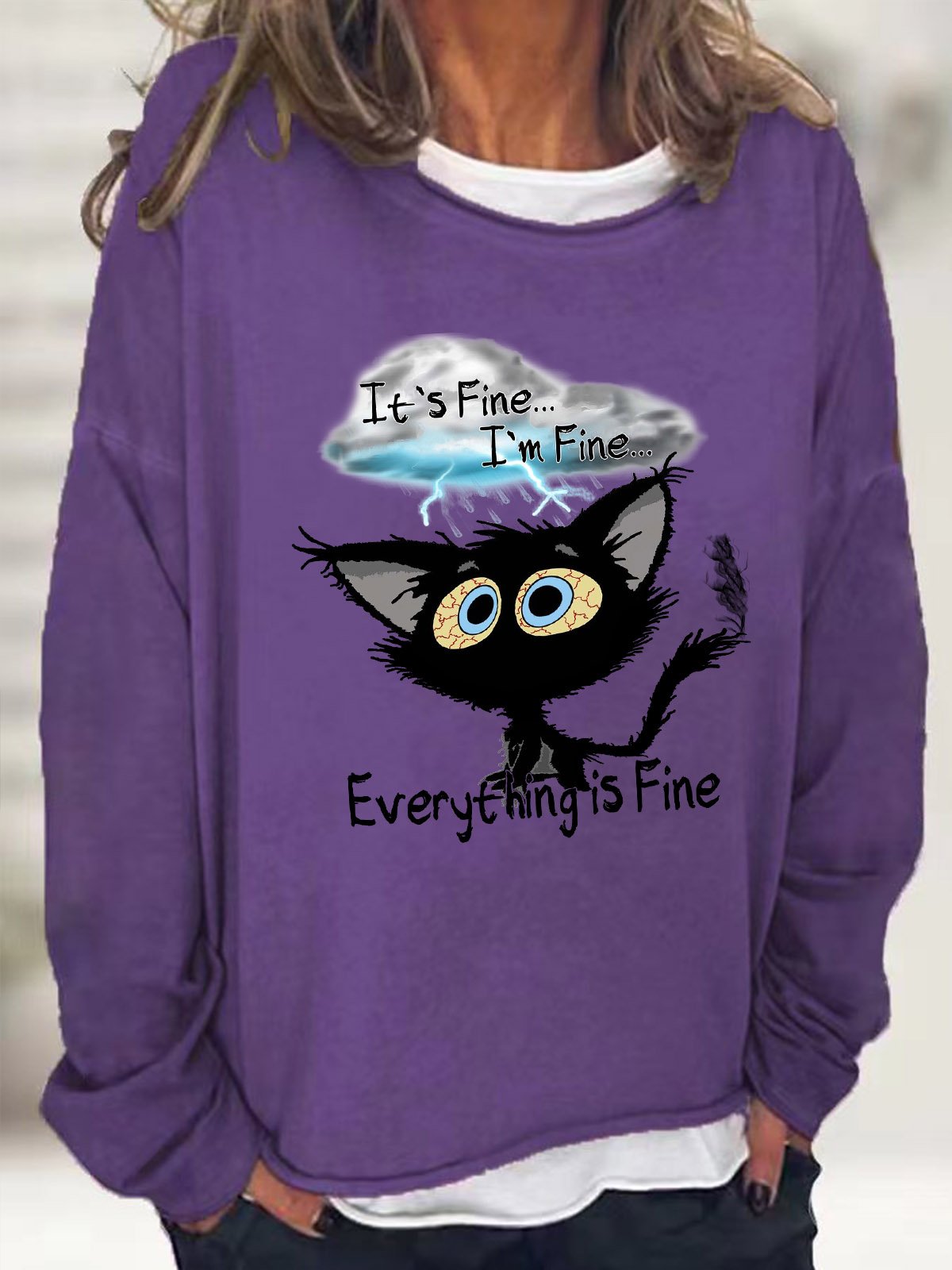 Women's It's Fine I'm Fine Everything Is Fine Funny Text Letters Casual Sweatshirt