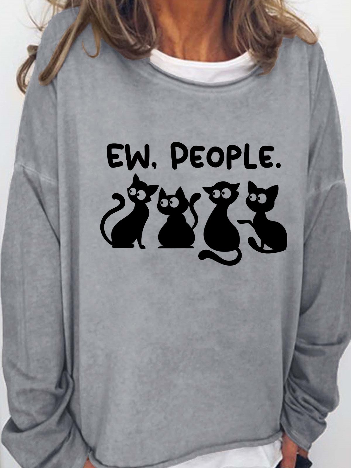 Ew People Cat Women's Crew Neck Sweatshirt