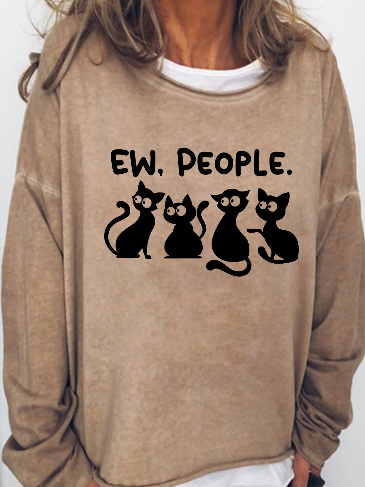 Ew People Cat Women's Crew Neck Sweatshirt