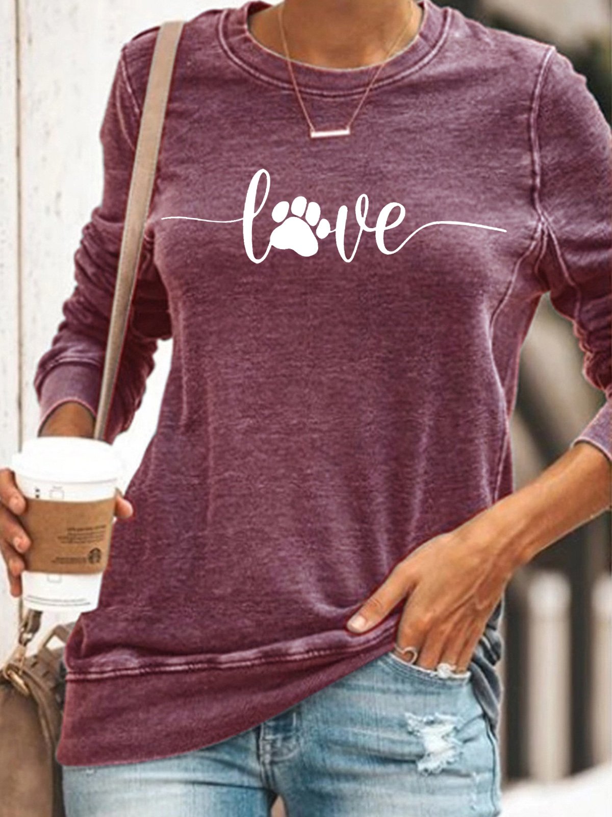 Womens Dog love, dog love saying with dog paw, dog lover Casual Sweatshirt