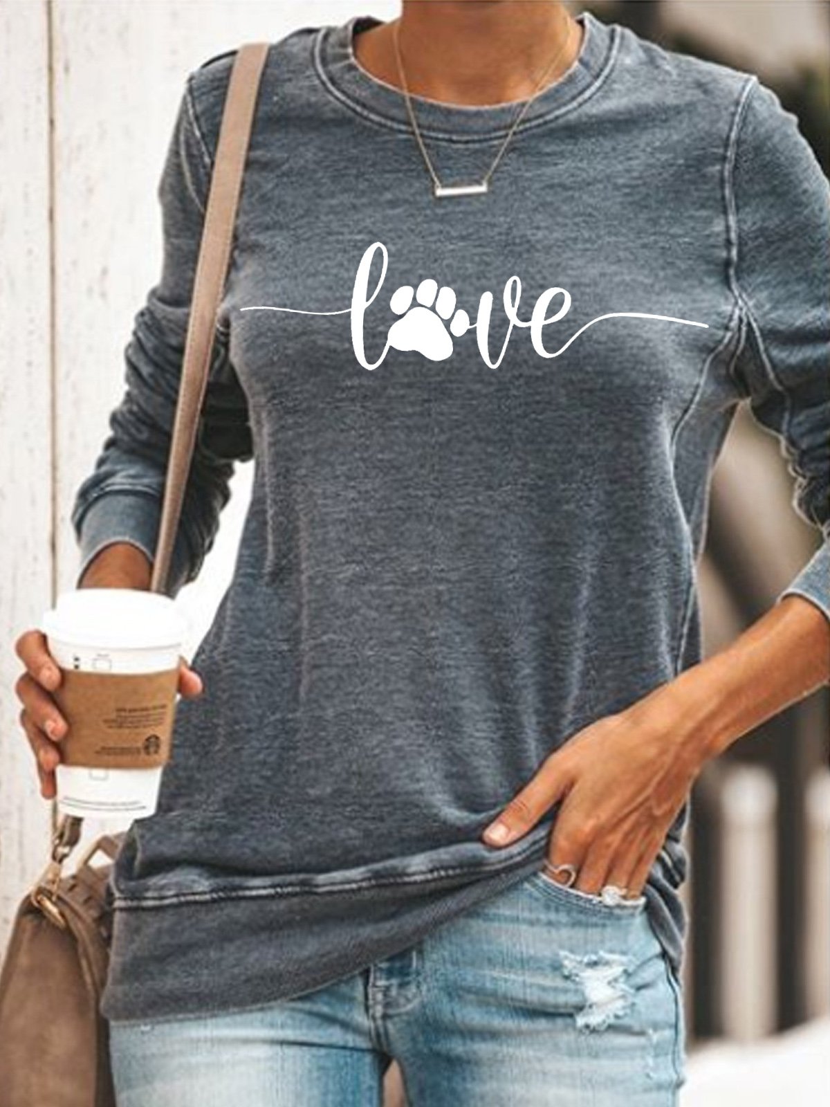 Womens Dog love, dog love saying with dog paw, dog lover Casual Sweatshirt