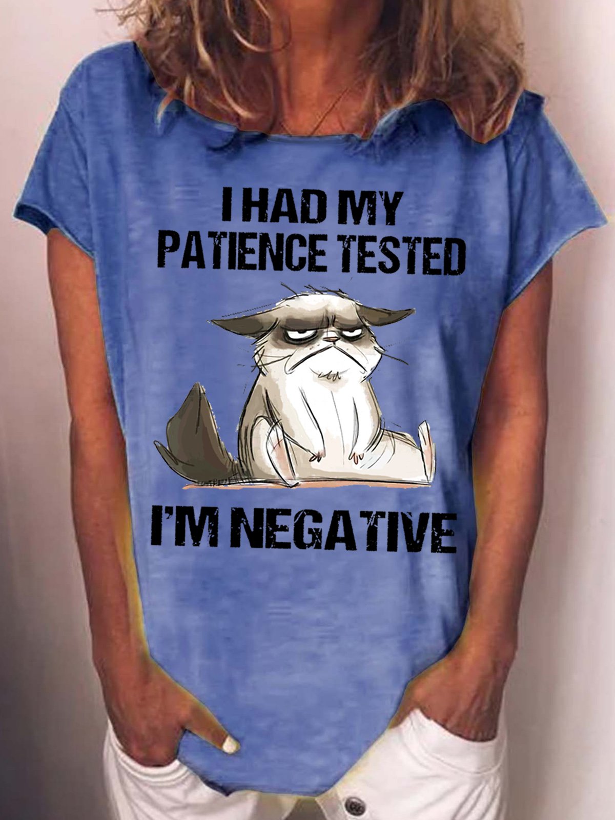 Women's I Had My Patience Tested I'm Negative Cat Funny Sarcasm Casual T-shirt