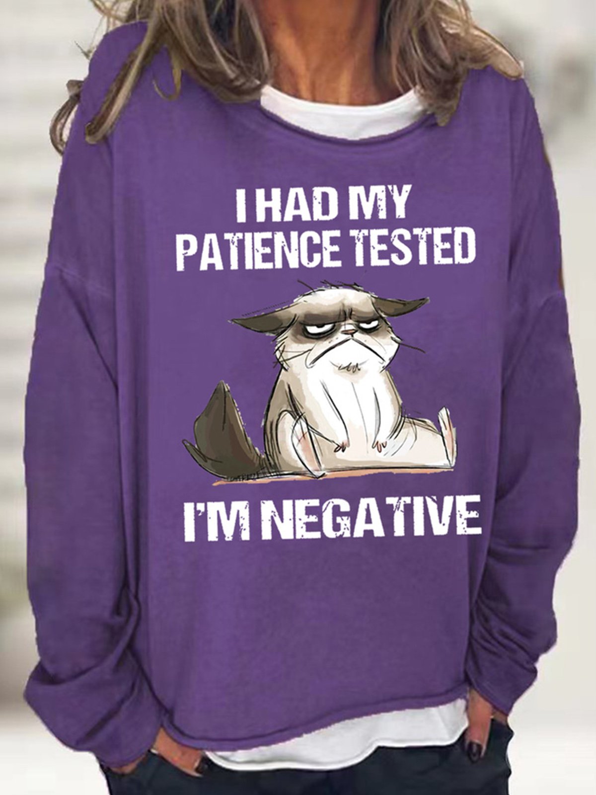 Women's I Had My Patience Tested I'm Negative Cat, Funny Sarcasm Casual Sweatshirt