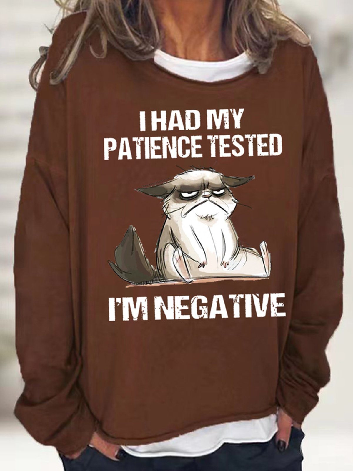 Women's I Had My Patience Tested I'm Negative Cat, Funny Sarcasm Casual Sweatshirt