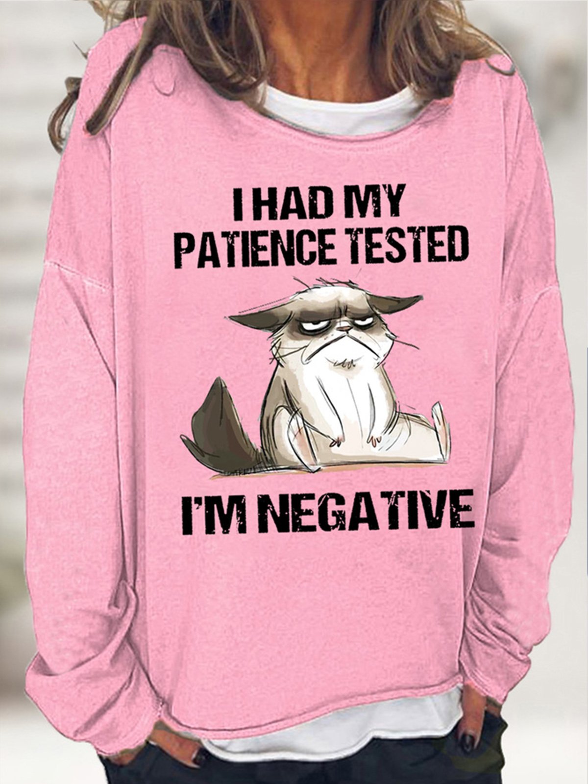 Women's I Had My Patience Tested I'm Negative Cat, Funny Sarcasm Casual Sweatshirt