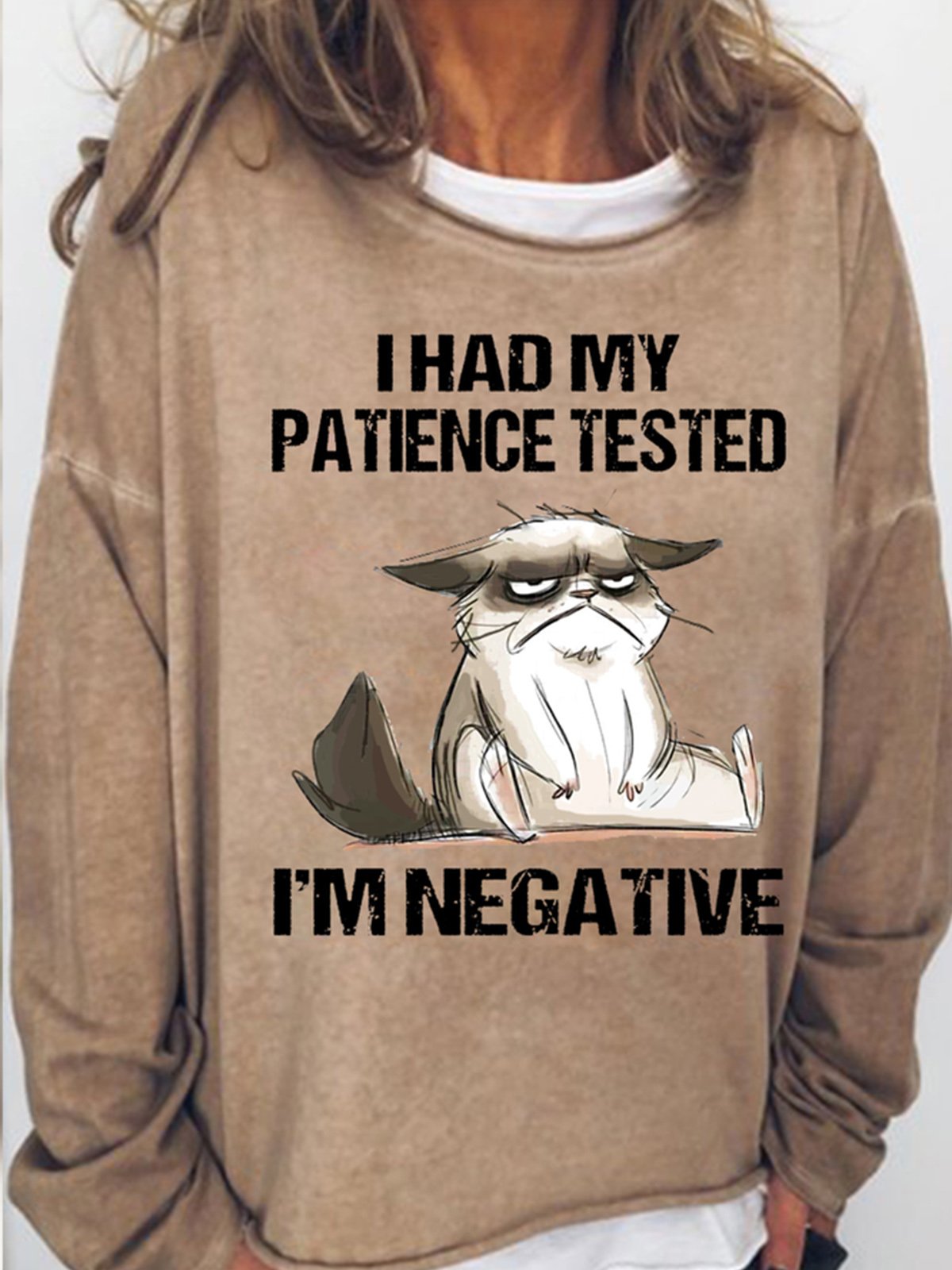 Women's I Had My Patience Tested I'm Negative Cat, Funny Sarcasm Casual Sweatshirt