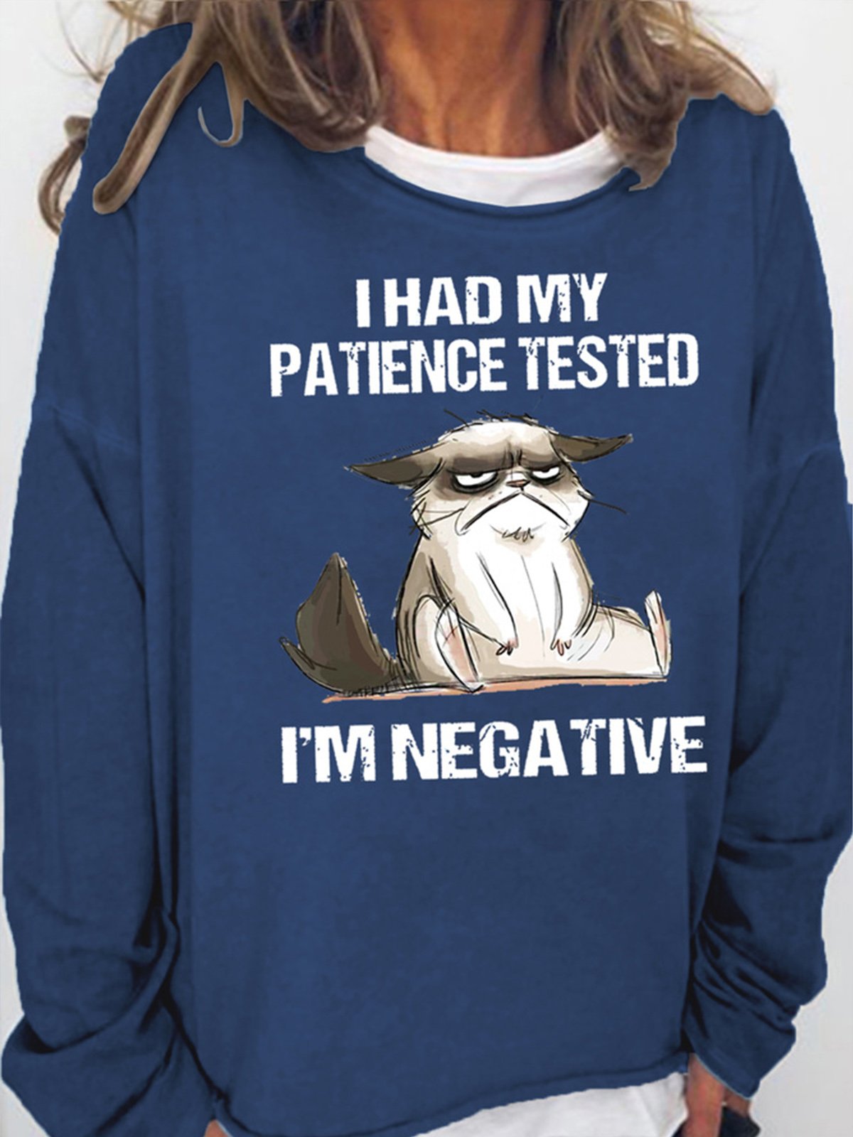 Women's I Had My Patience Tested I'm Negative Cat, Funny Sarcasm Casual Sweatshirt