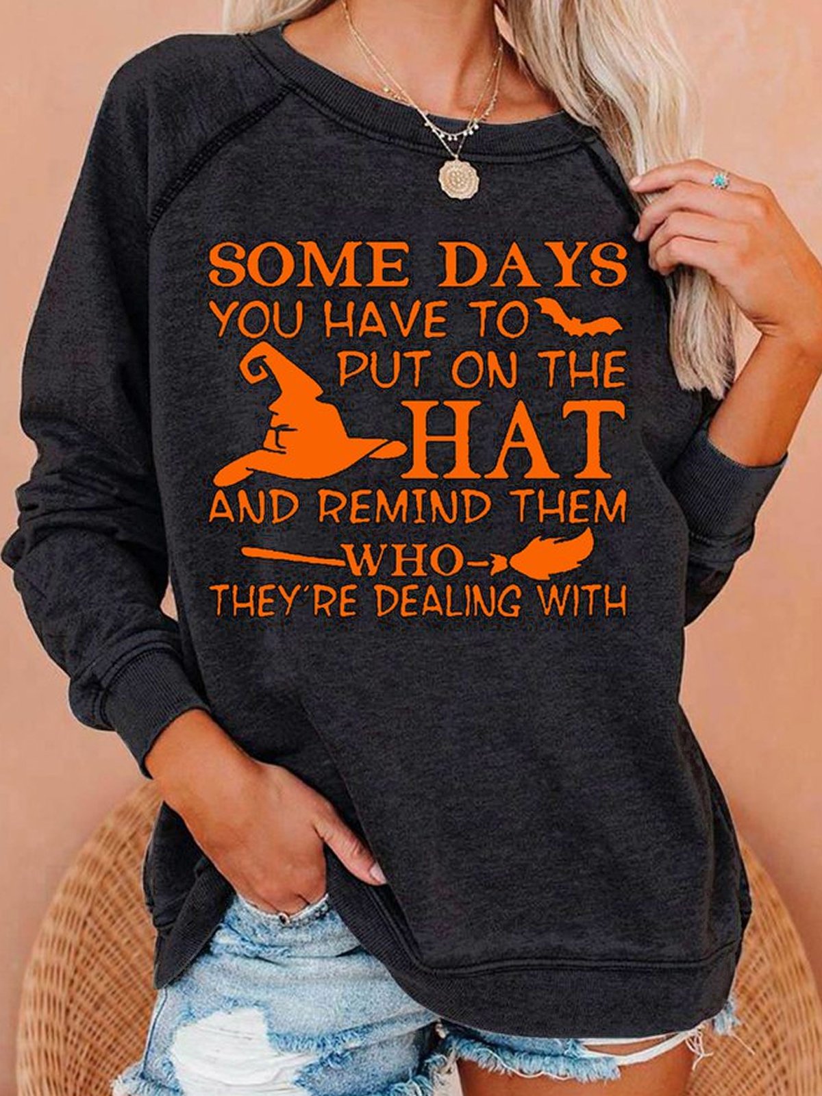 Women's Funny Halloween Letter Print Casual Sweatshirt