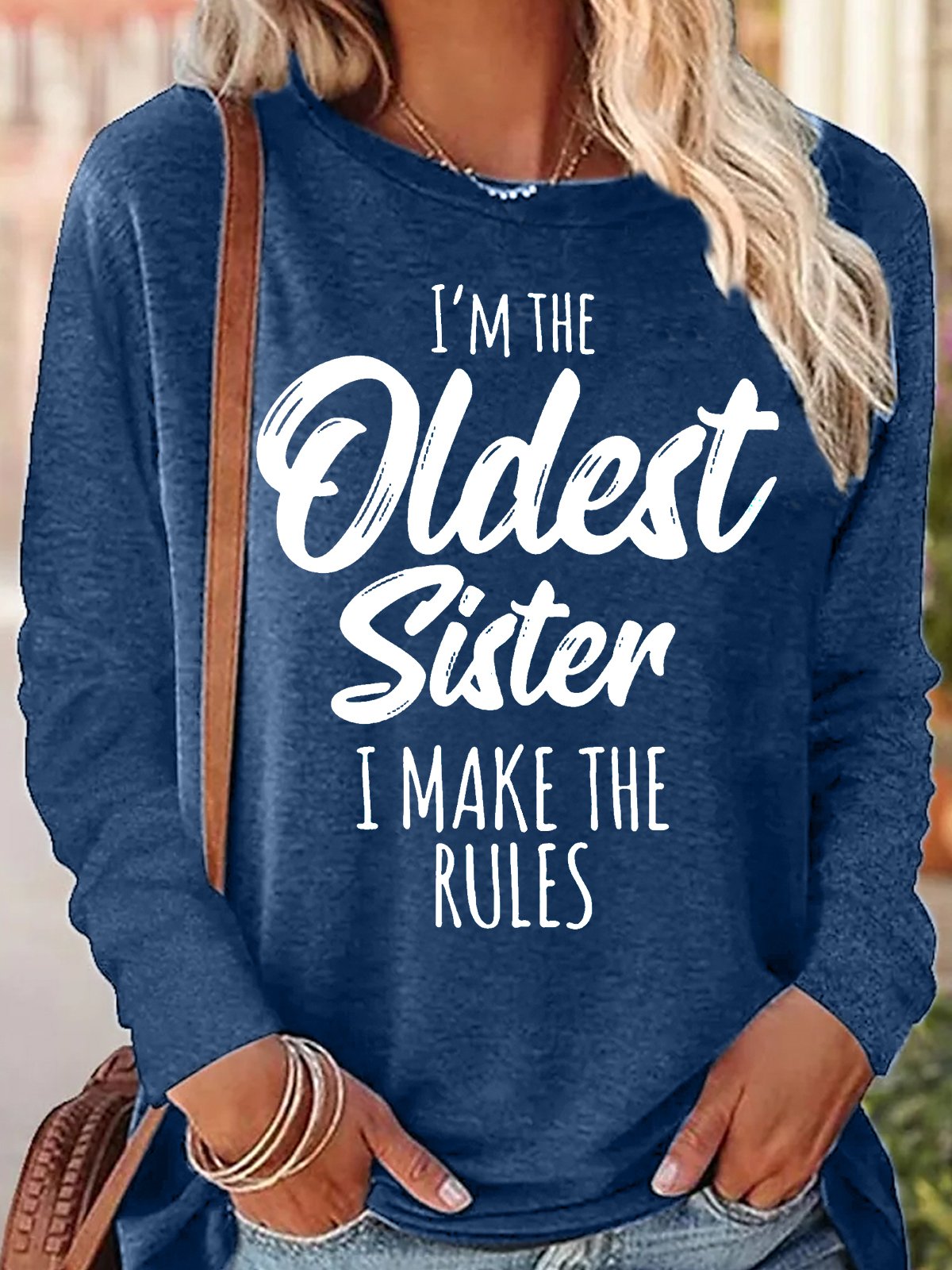 Women's Funny Sister Gift Old Sister Casual Long Sleeve Top
