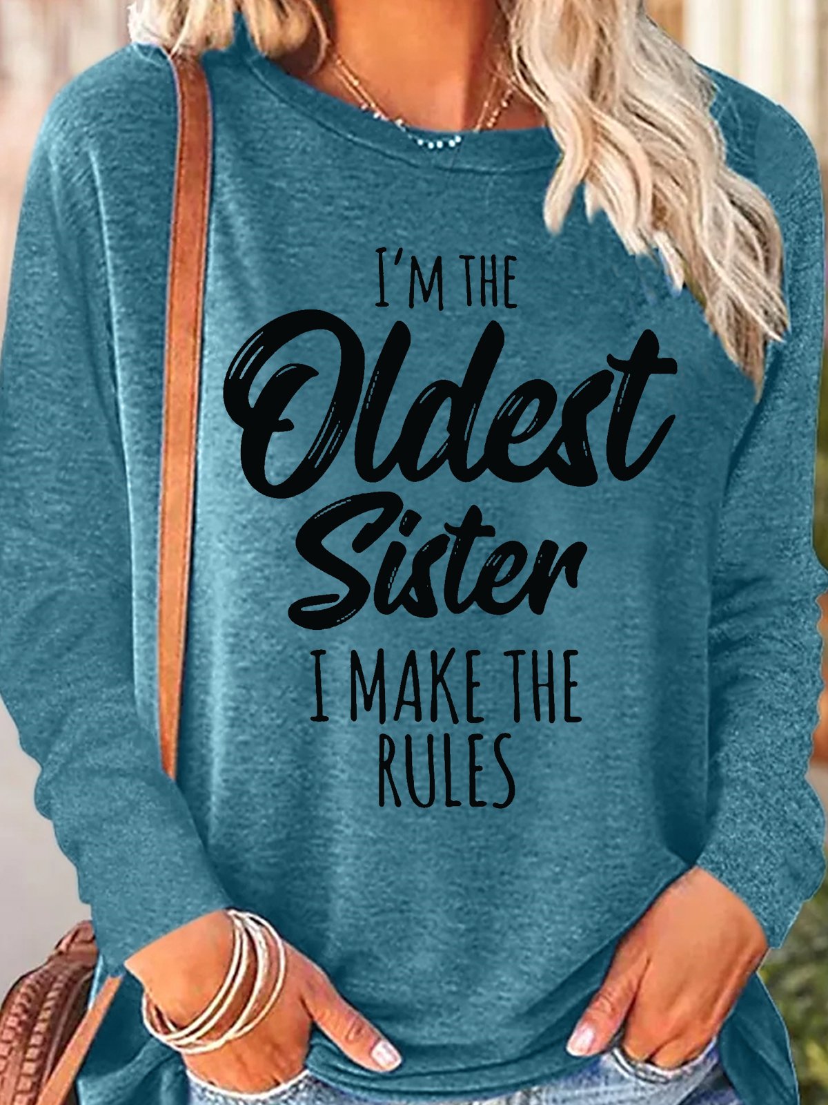 Women's Funny Sister Gift Old Sister Casual Long Sleeve Top