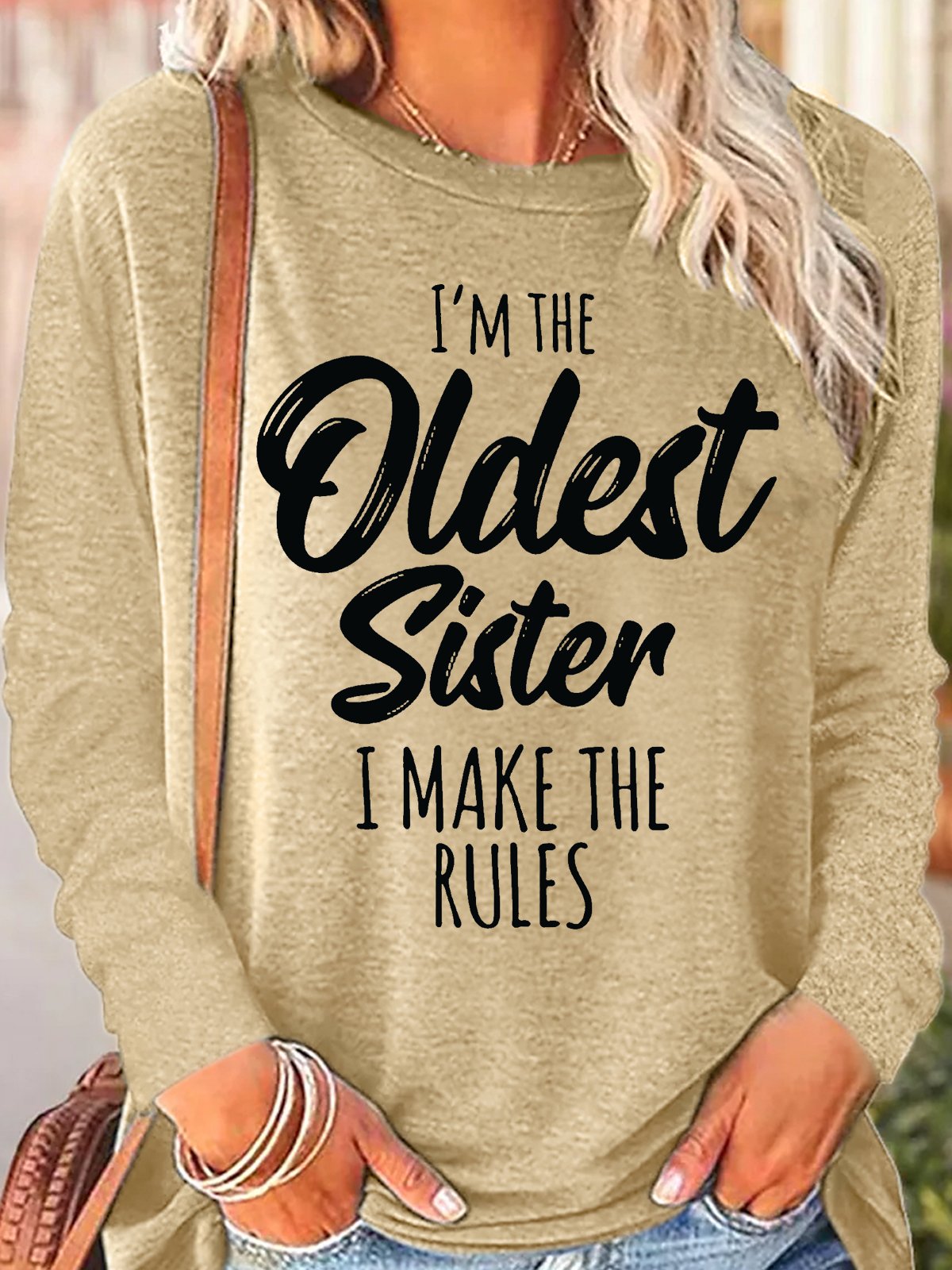 Women's Funny Sister Gift Old Sister Casual Long Sleeve Top