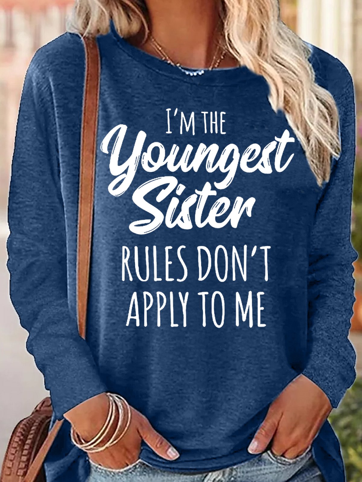 Women's Funny Sister Gift Youngest Sister Casual Long Sleeve Top