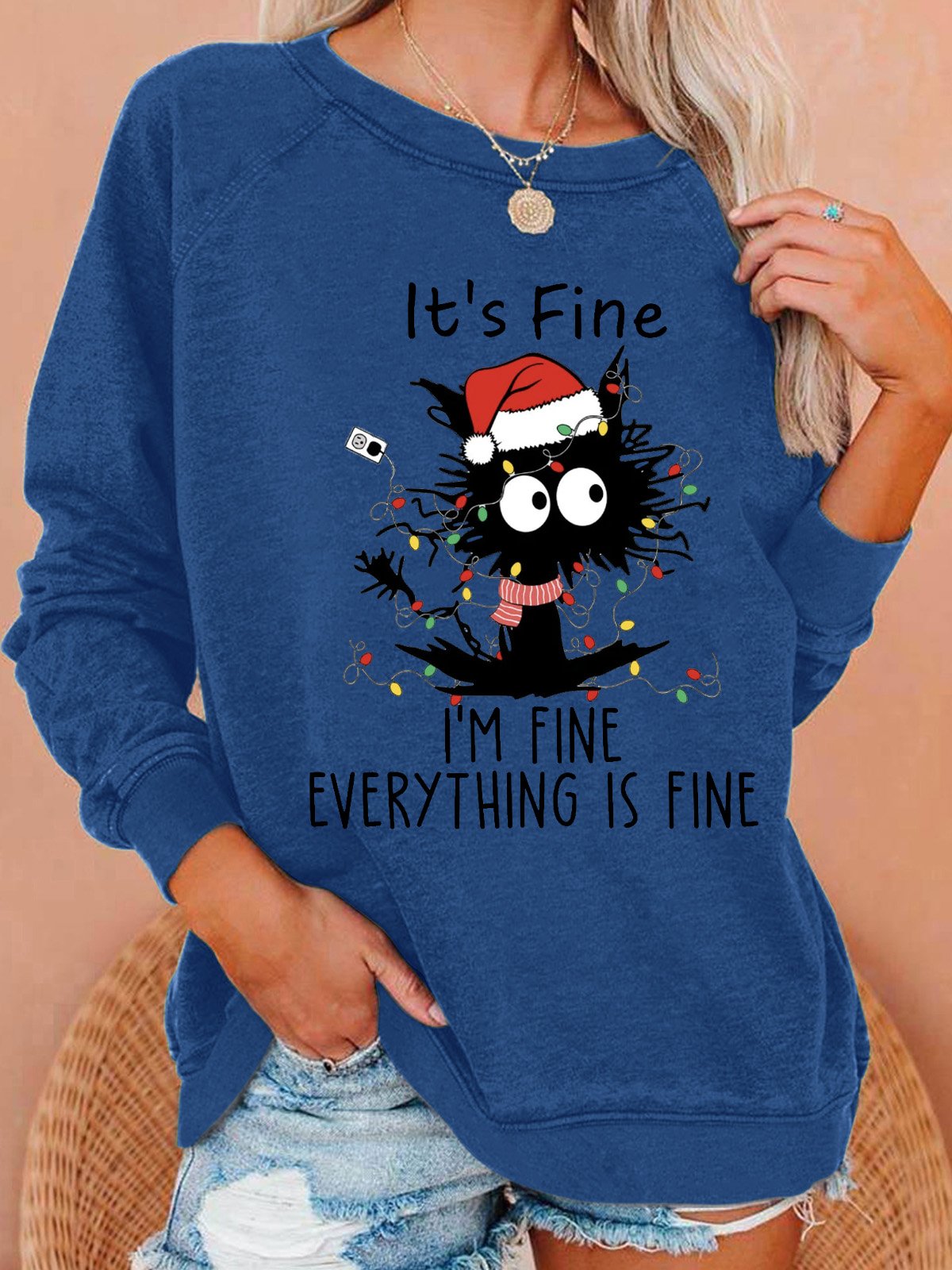 It's Fine I'm Fine Everything Is Fine Christmas Cat Women's Sweatshirt