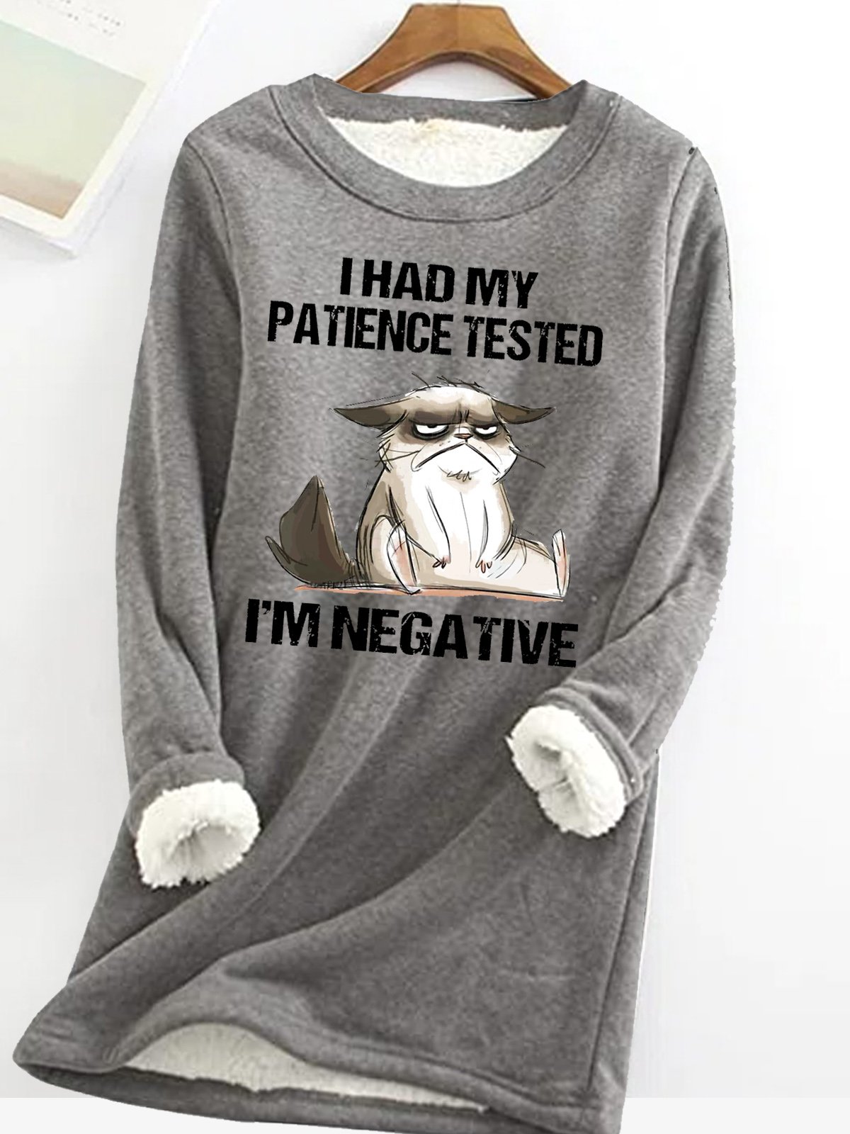 Women's Funny I Had My Patience Test Grumpy Cat Animal Crew Neck Sweatshirt