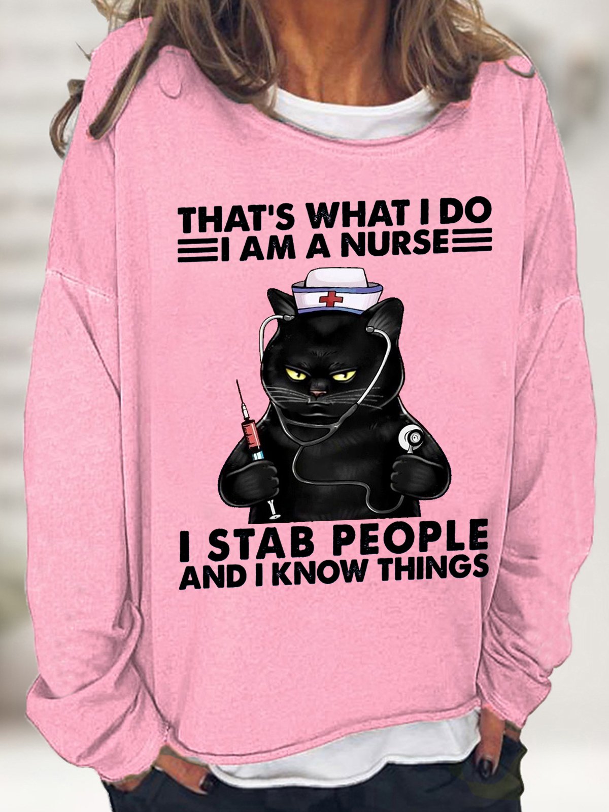 Women‘s Funny Word That's What I Do I Am A Nurse Simple Crew Neck Text Letters Sweatshirt