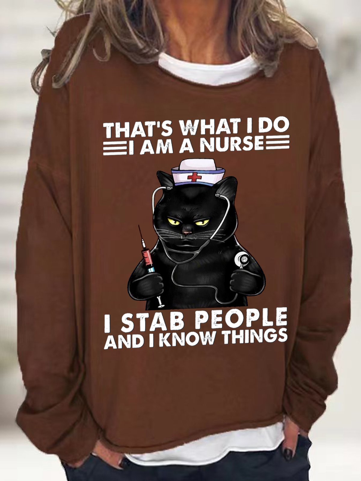 Women‘s Funny Word That's What I Do I Am A Nurse Simple Crew Neck Text Letters Sweatshirt