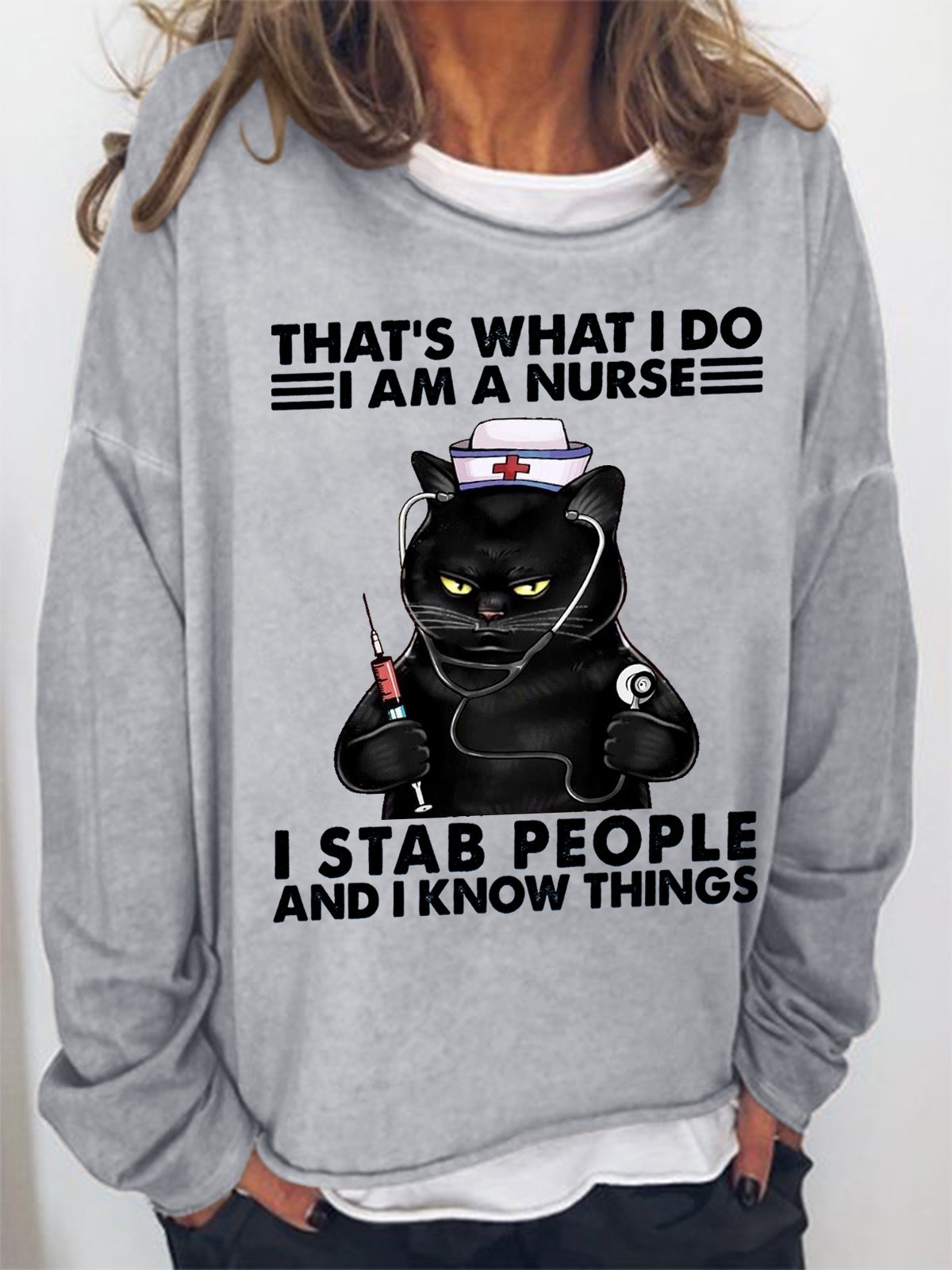 Women‘s Funny Word That's What I Do I Am A Nurse Simple Crew Neck Text Letters Sweatshirt