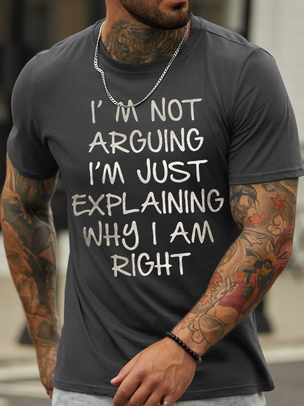 Men's I Am Arguing I Am Just Explaining Why I Am Right Funny Graphic Print Casual Cotton Crew Neck Text Letters T-Shirt